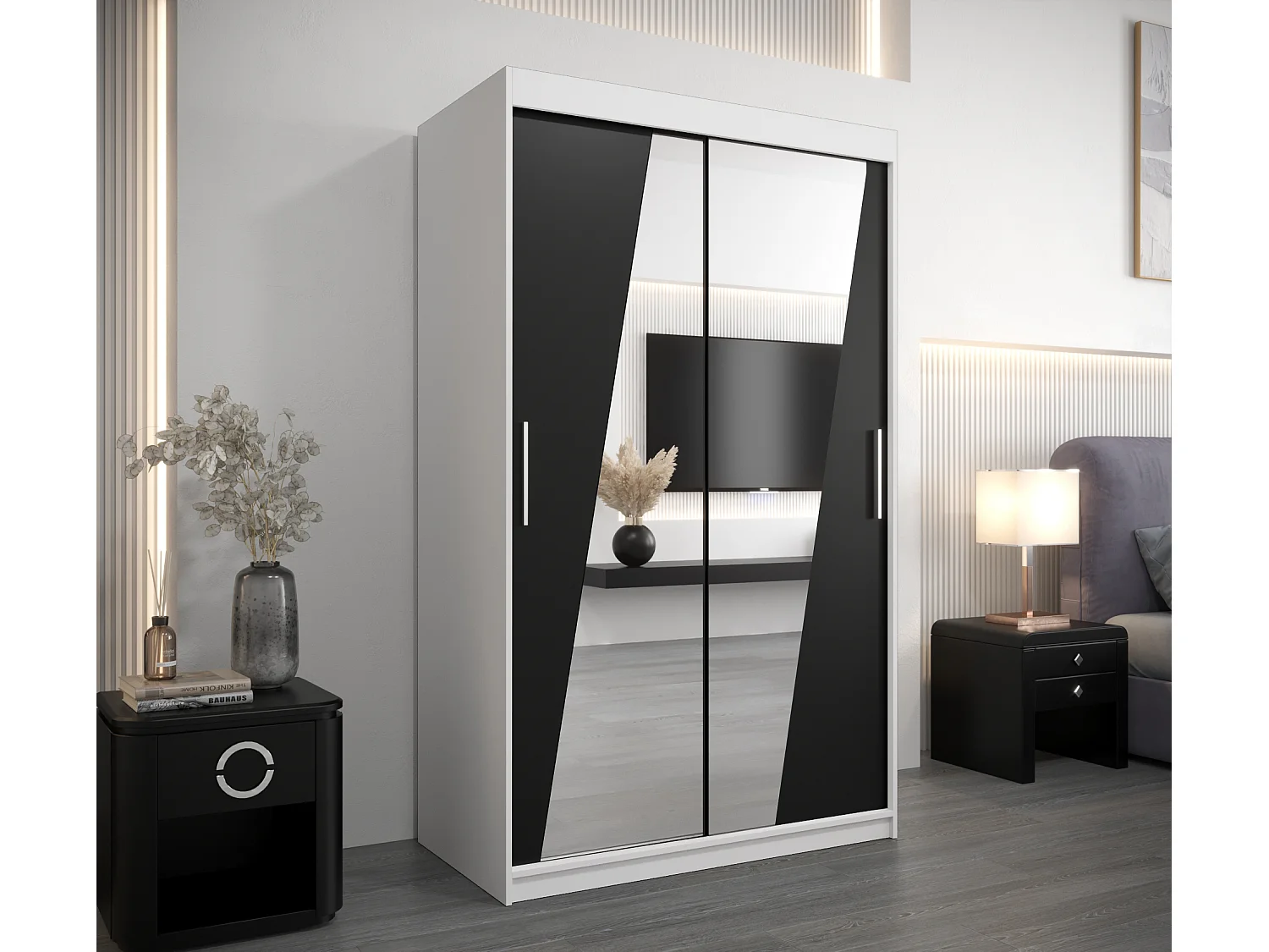 Armoire Rhomb À Portes Coulissantes 200/120/62 2 portes (Blanc/Noir)