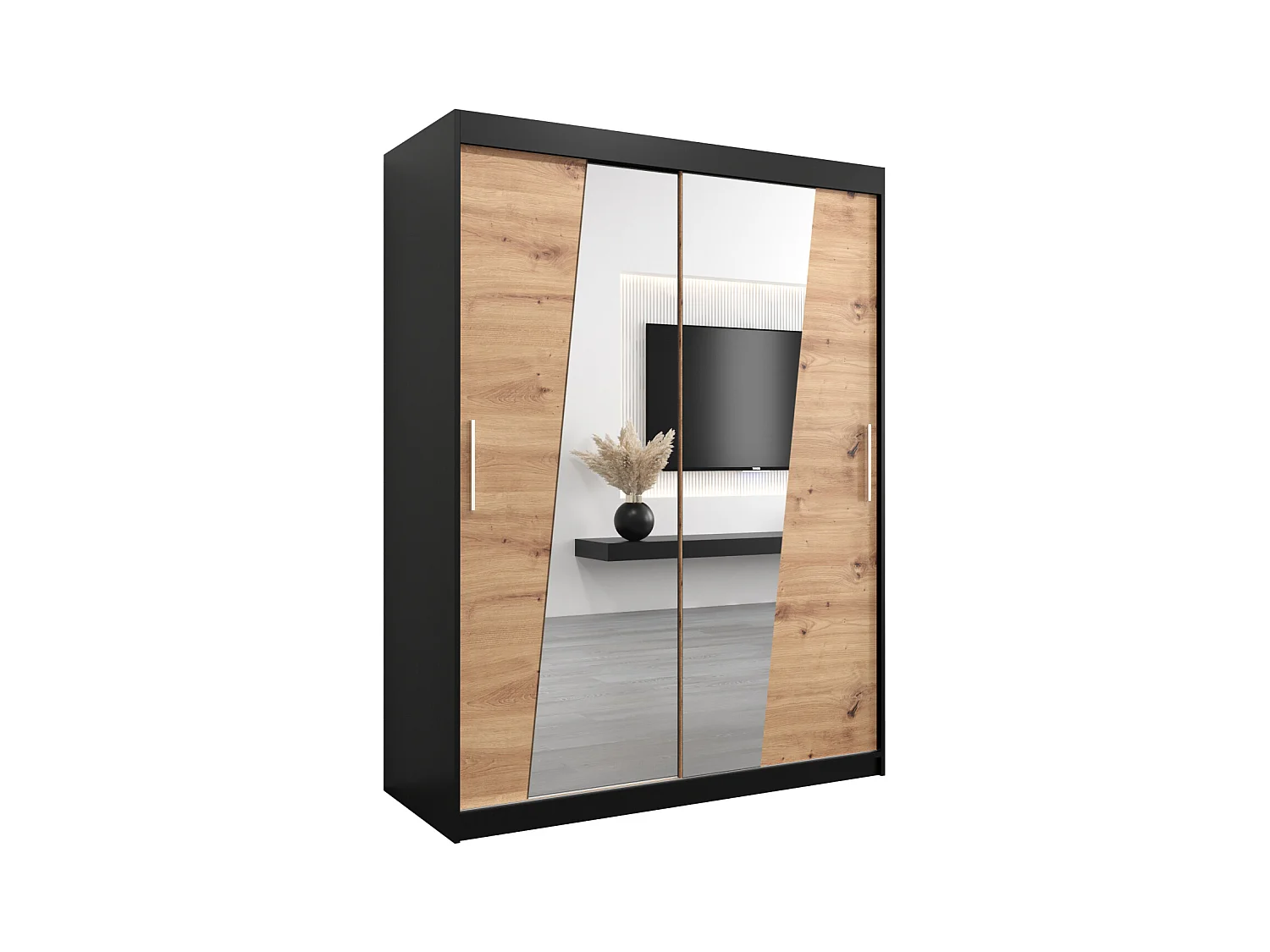 Armoire Rhomb À Portes Coulissantes 200/150/62 2 portes (Noir/Artisan)