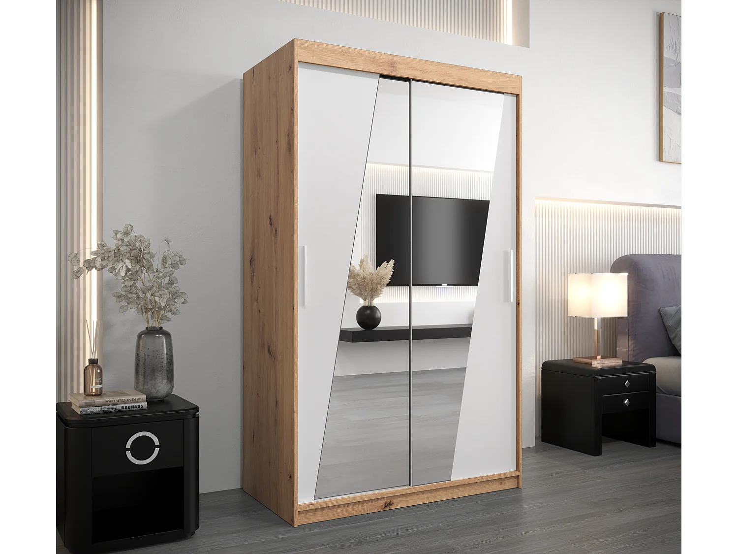 Armoire Rhomb À Portes Coulissantes 200/120/62 2 portes (Artisan/Blanc)