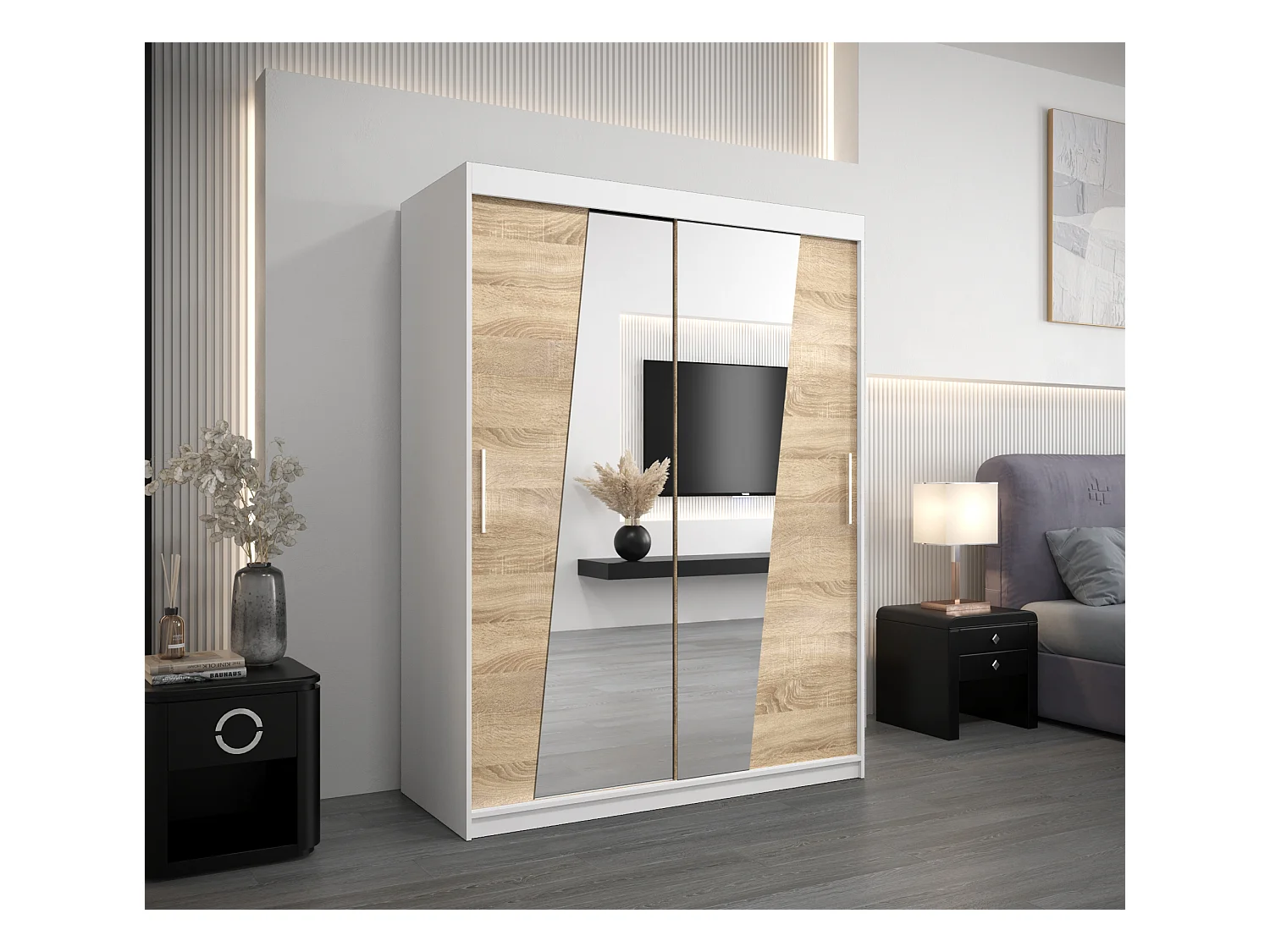 Armoire Rhomb À Portes Coulissantes 200/150/62 2 portes (Blanc/Sonoma)