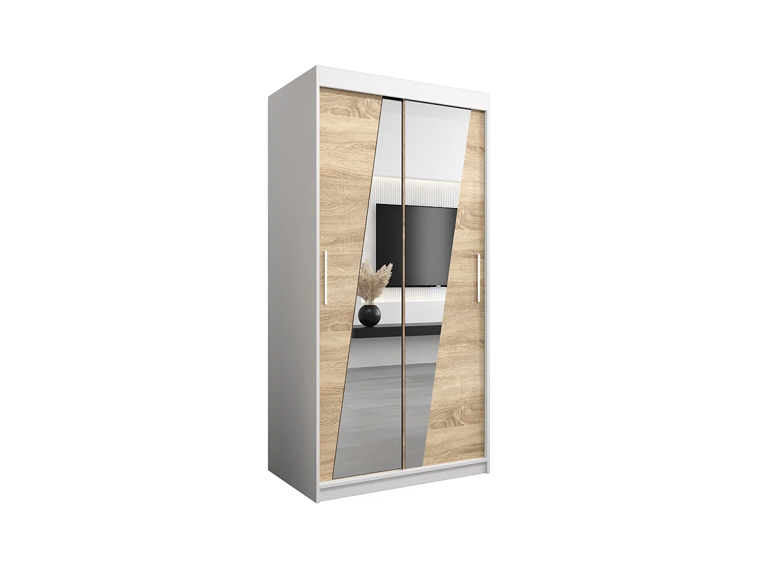 Schwebetürenschrank Rhomb 200/100/62 2-Türig (Weiß/Sonoma)