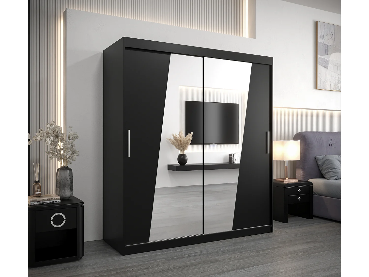 Armadio Rhomb ad ante scorrevoli 200/180/62 2 porte (nero/nero)