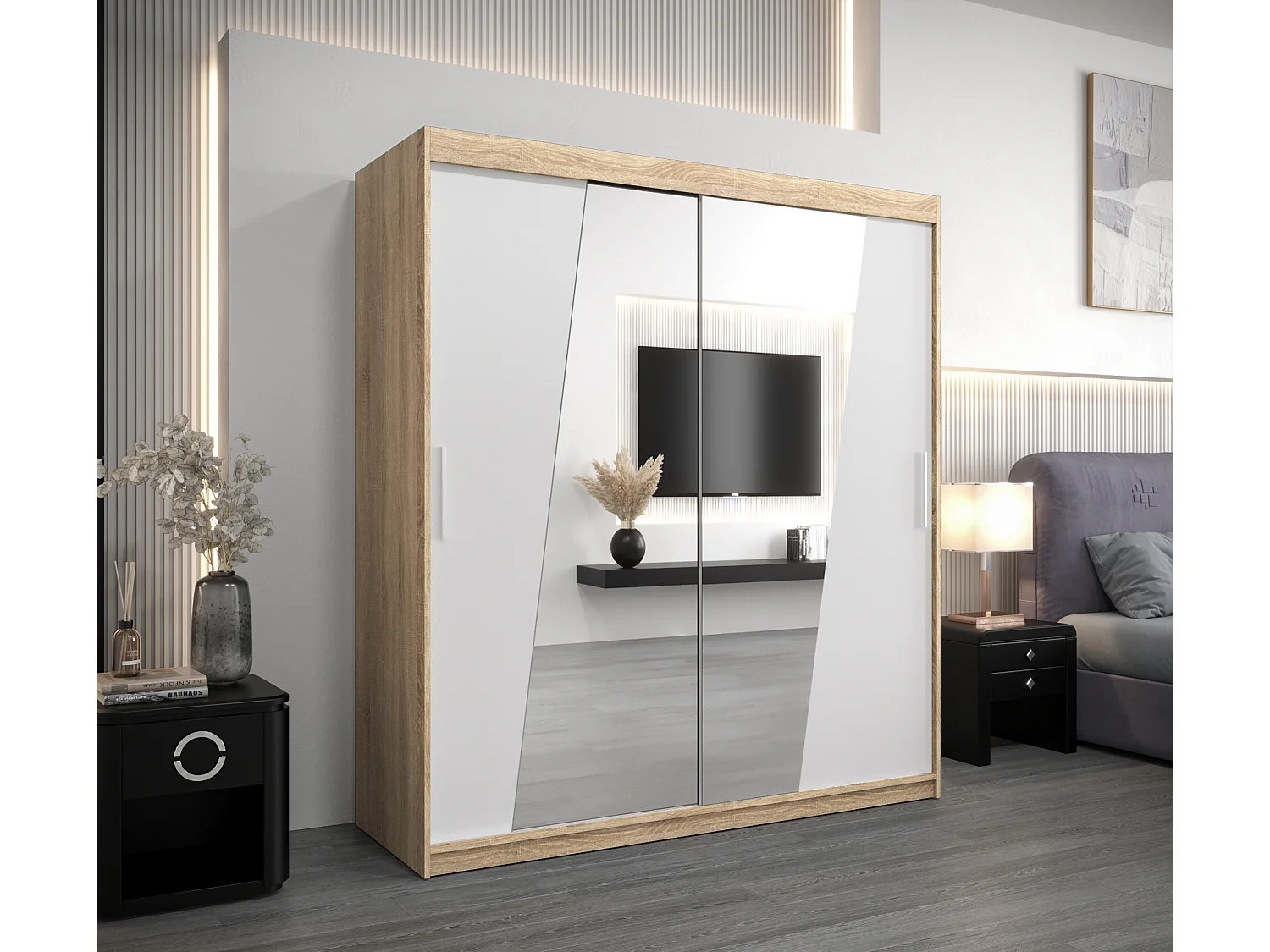 Elypse kledingkast met schuifdeuren 200/180/62 2 deuren (sonoma/wit)