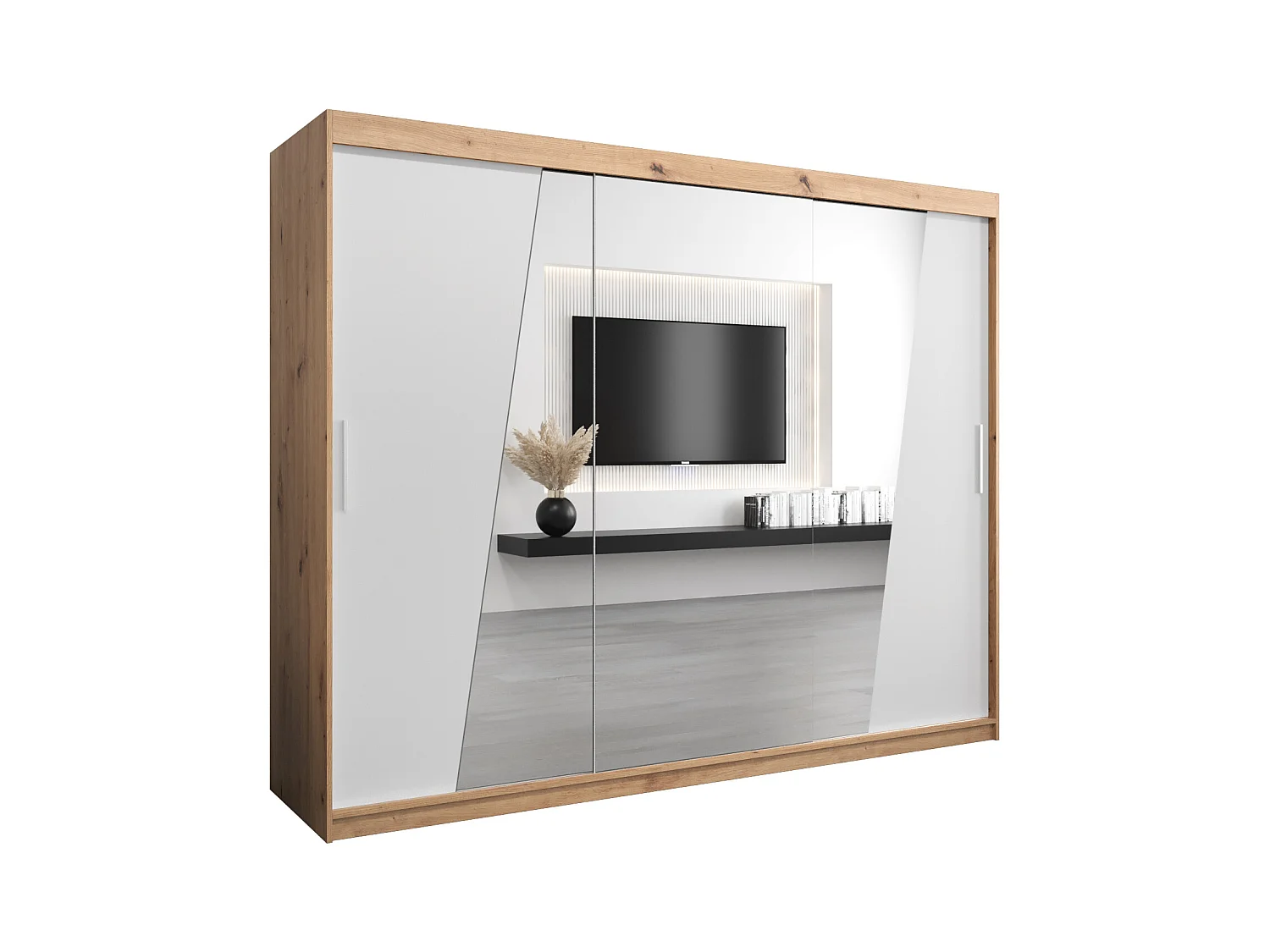 Armoire Rhomb À Portes Coulissantes 200/250/62 3 Portes (Artisan/Blanc)