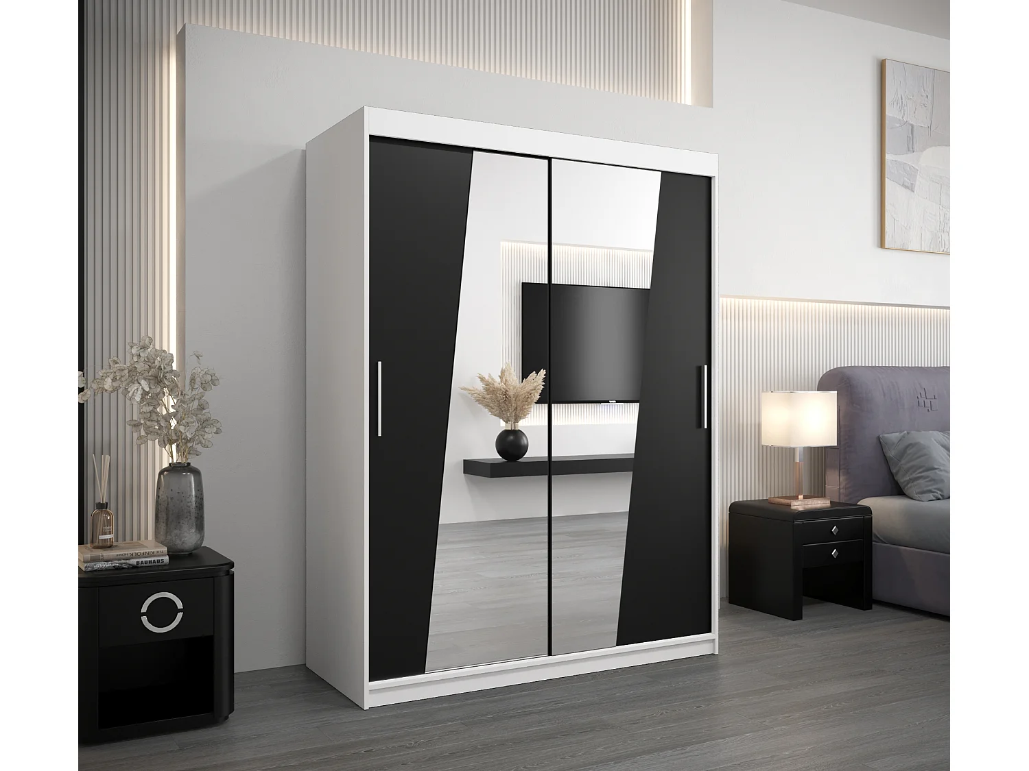 Armoire Rhomb À Portes Coulissantes 200/150/62 2 portes (Blanc/Noir)