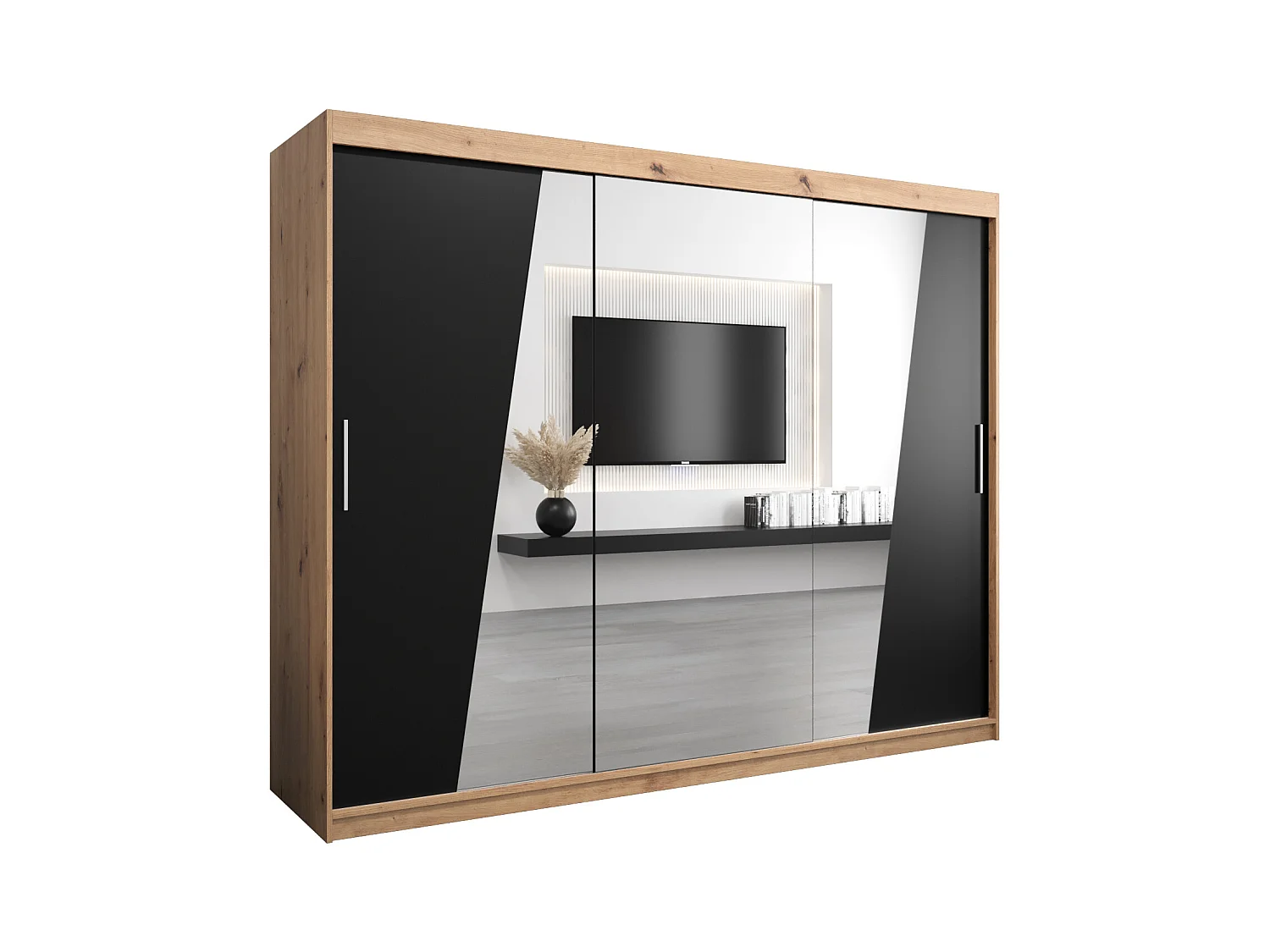 Schwebetürenschrank Rhomb 200/250/62 2-Türig (Artisan/Schwarz)