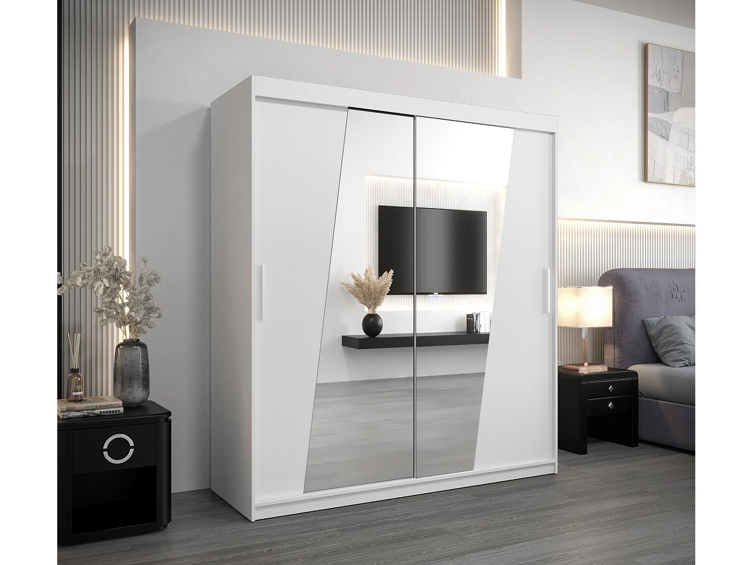 Armoire Rhomb À Portes Coulissantes 200/180/62 2 portes (Blanc/Blanc)