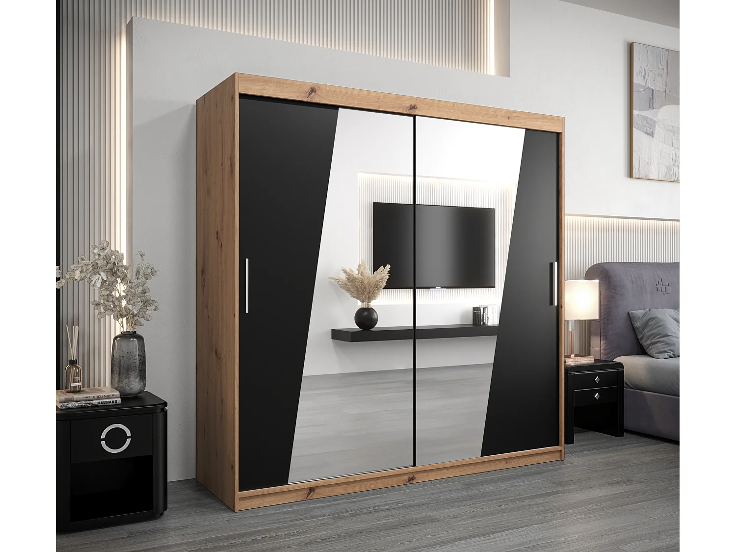 Armoire Rhomb À Portes Coulissantes 200/200/62 2 portes (Artisan/Noir)