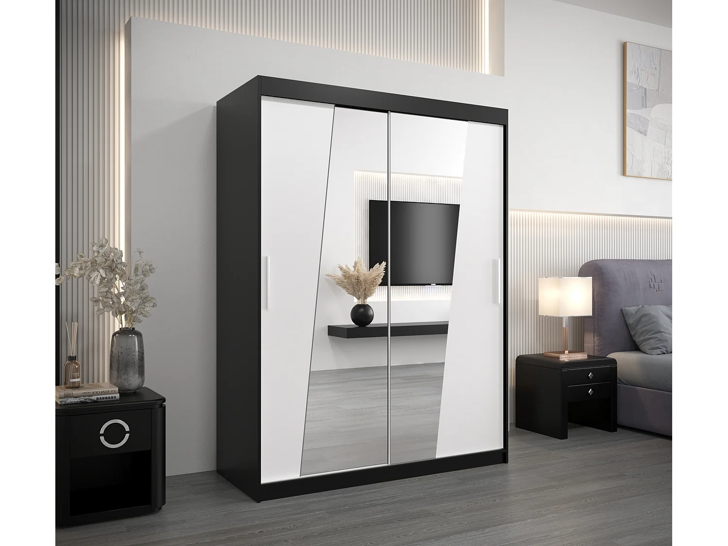 Armoire Rhomb À Portes Coulissantes 200/150/62 2 portes (Noir/Blanc)