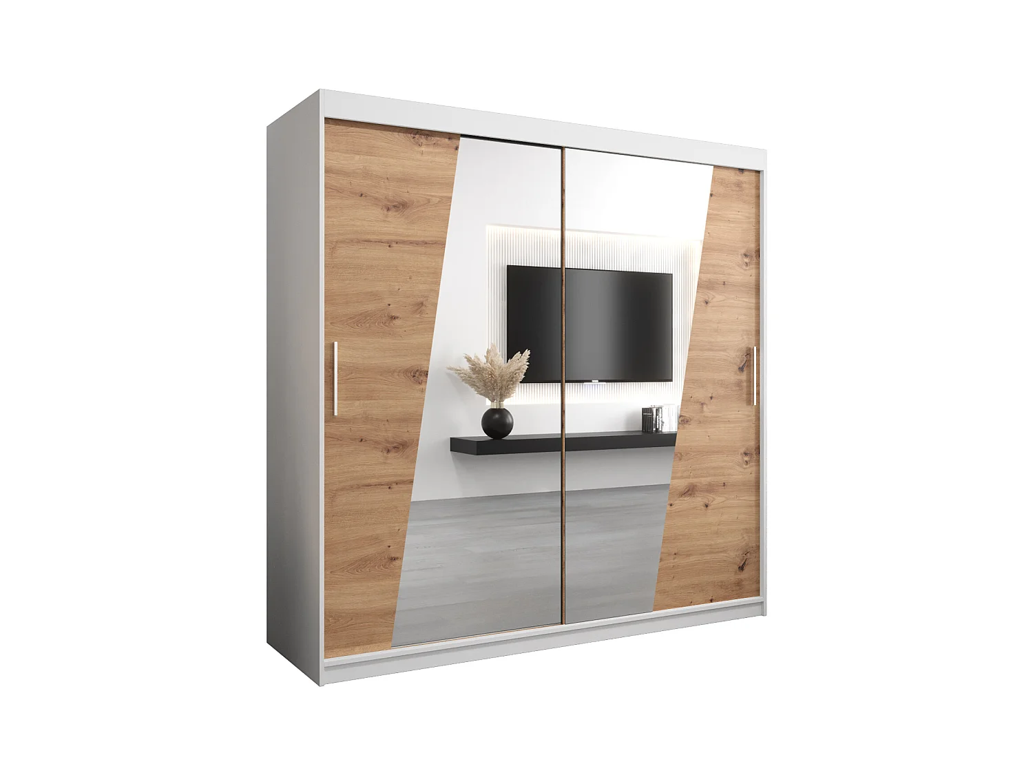 Armoire Rhomb À Portes Coulissantes 200/200/62 2 portes (Blanc/Artisan)