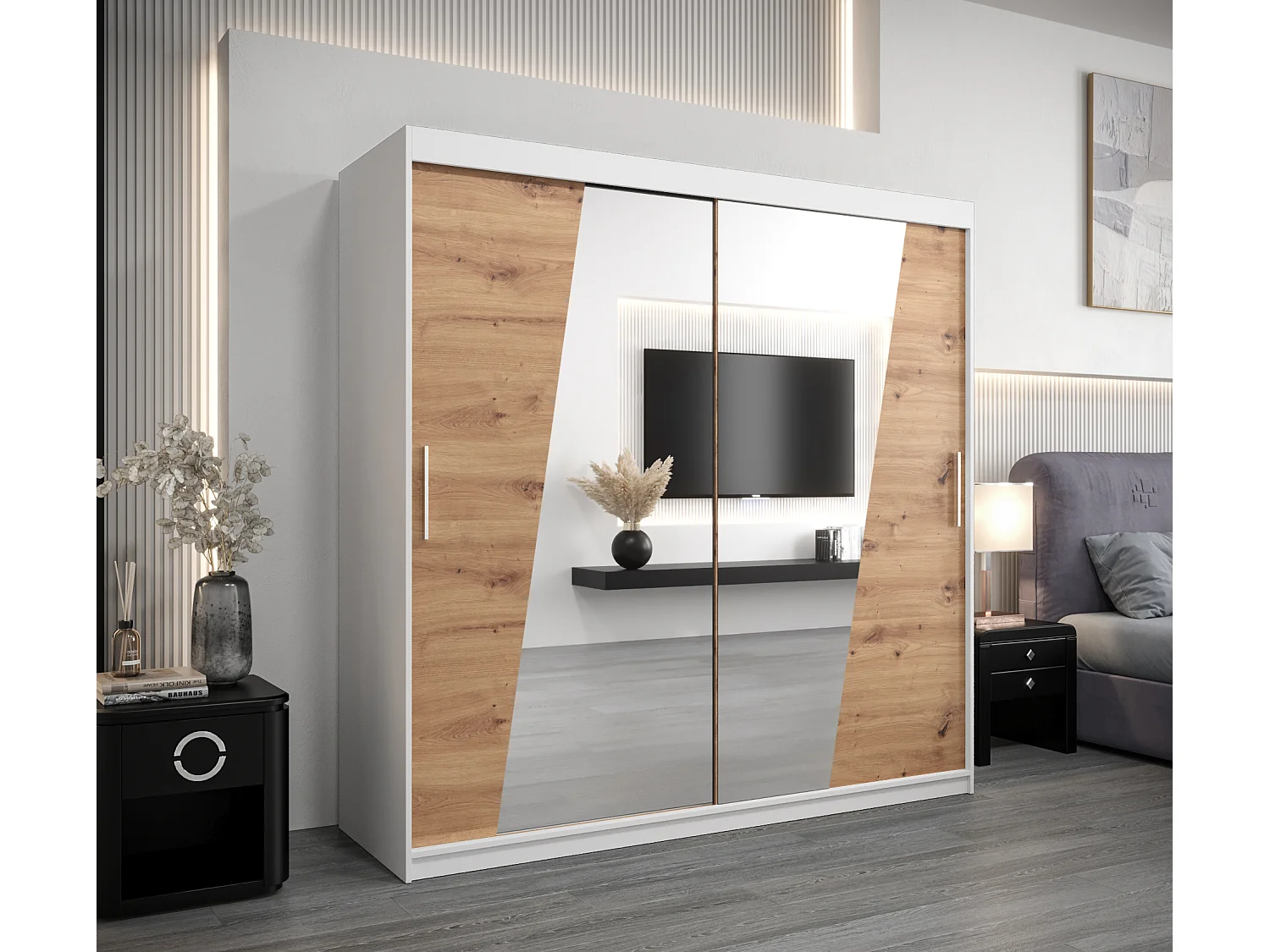 Armoire Rhomb À Portes Coulissantes 200/200/62 2 portes (Blanc/Artisan)