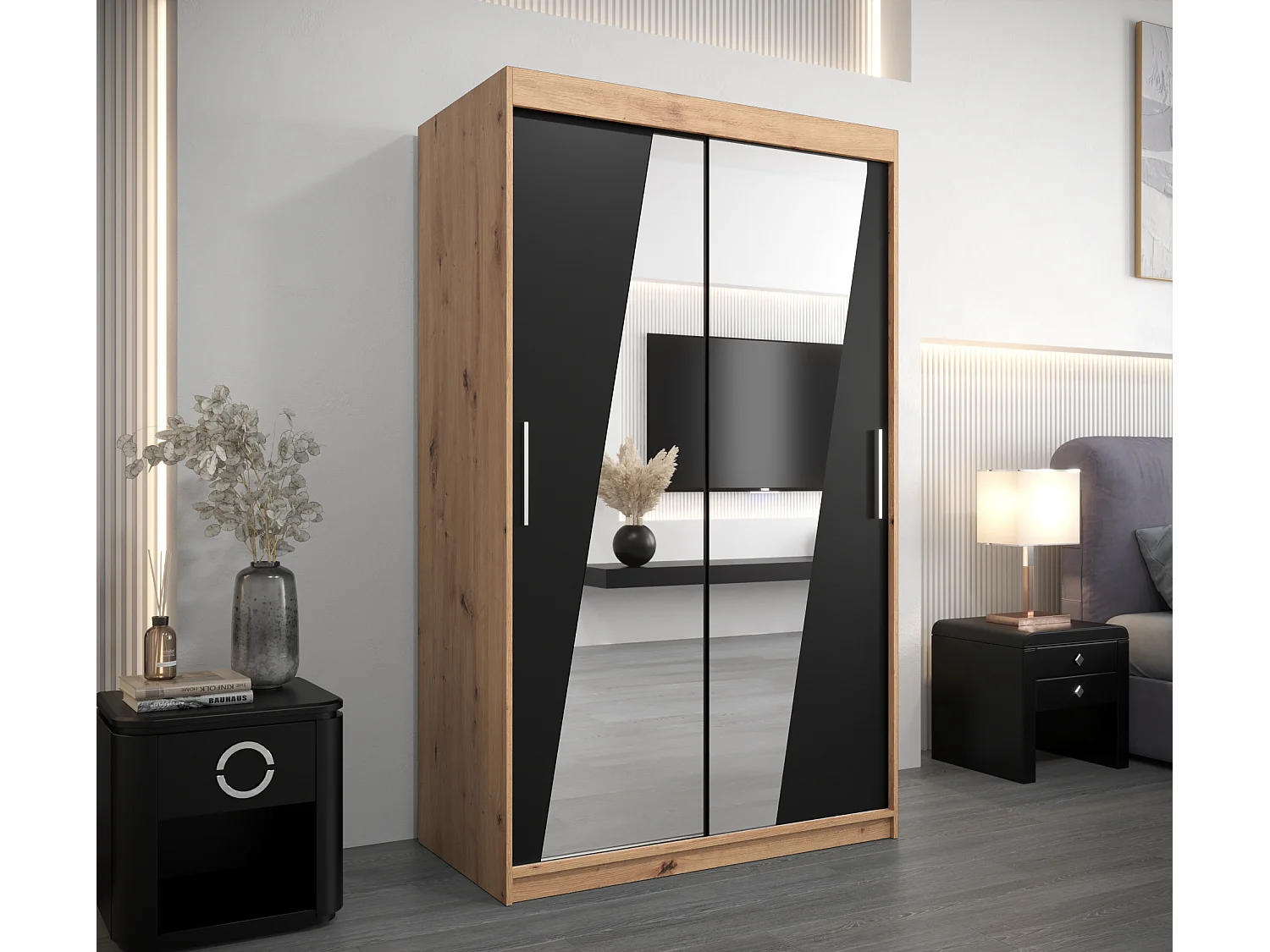 Armadio Rhomb ad ante scorrevoli 200/120/62 2 porte (artisan/nero)