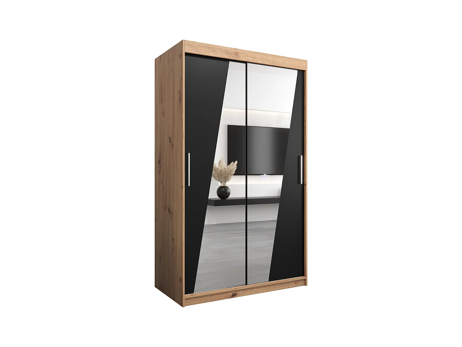 Schwebetürenschrank Rhomb 200/120/62 2-Türig (Artisan/Schwarz)