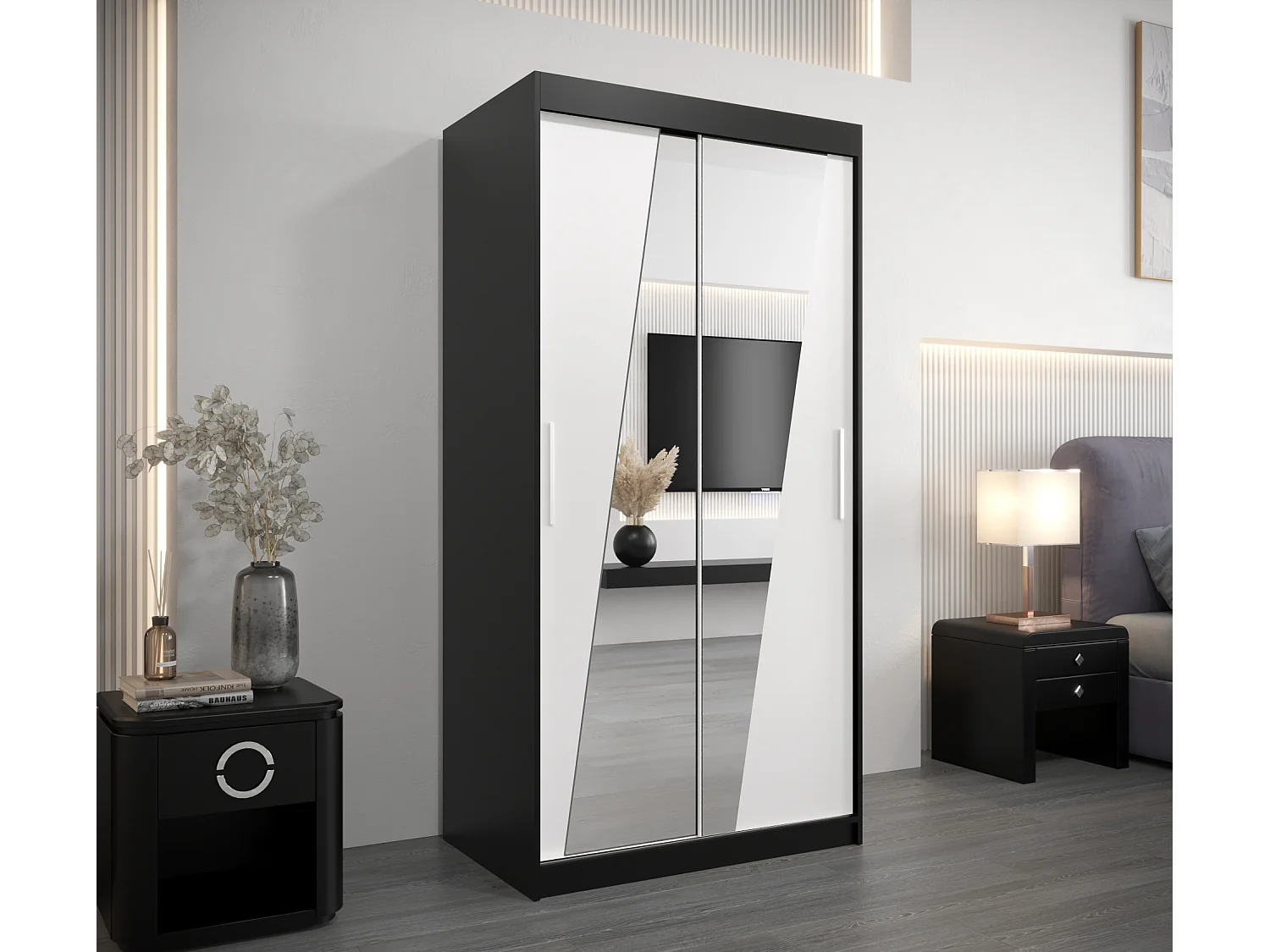 Armoire Rhomb À Portes Coulissantes 200/100/62 2 portes (Noir/Blanc)