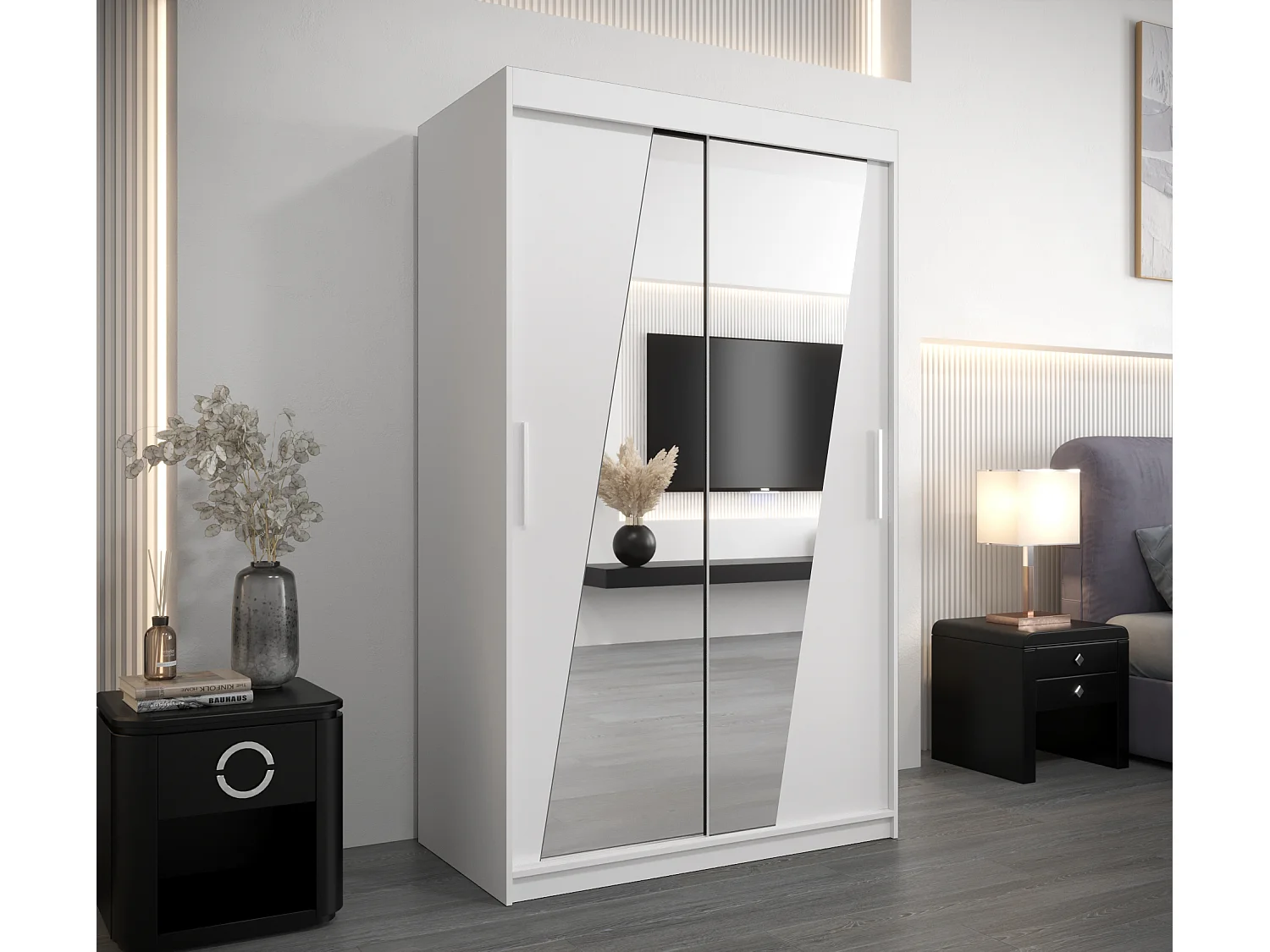 Armoire Rhomb À Portes Coulissantes 200/120/62 2 portes (Blanc/Blanc)