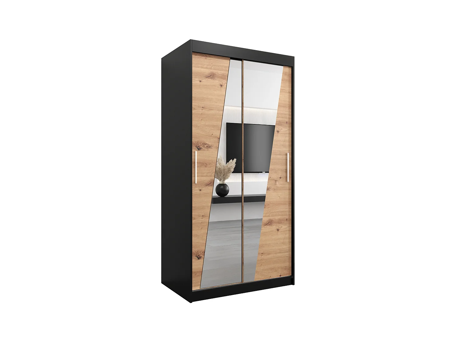 Schwebetürenschrank Rhomb 200/100/62 2-Türig (Schwarz/Artisan)