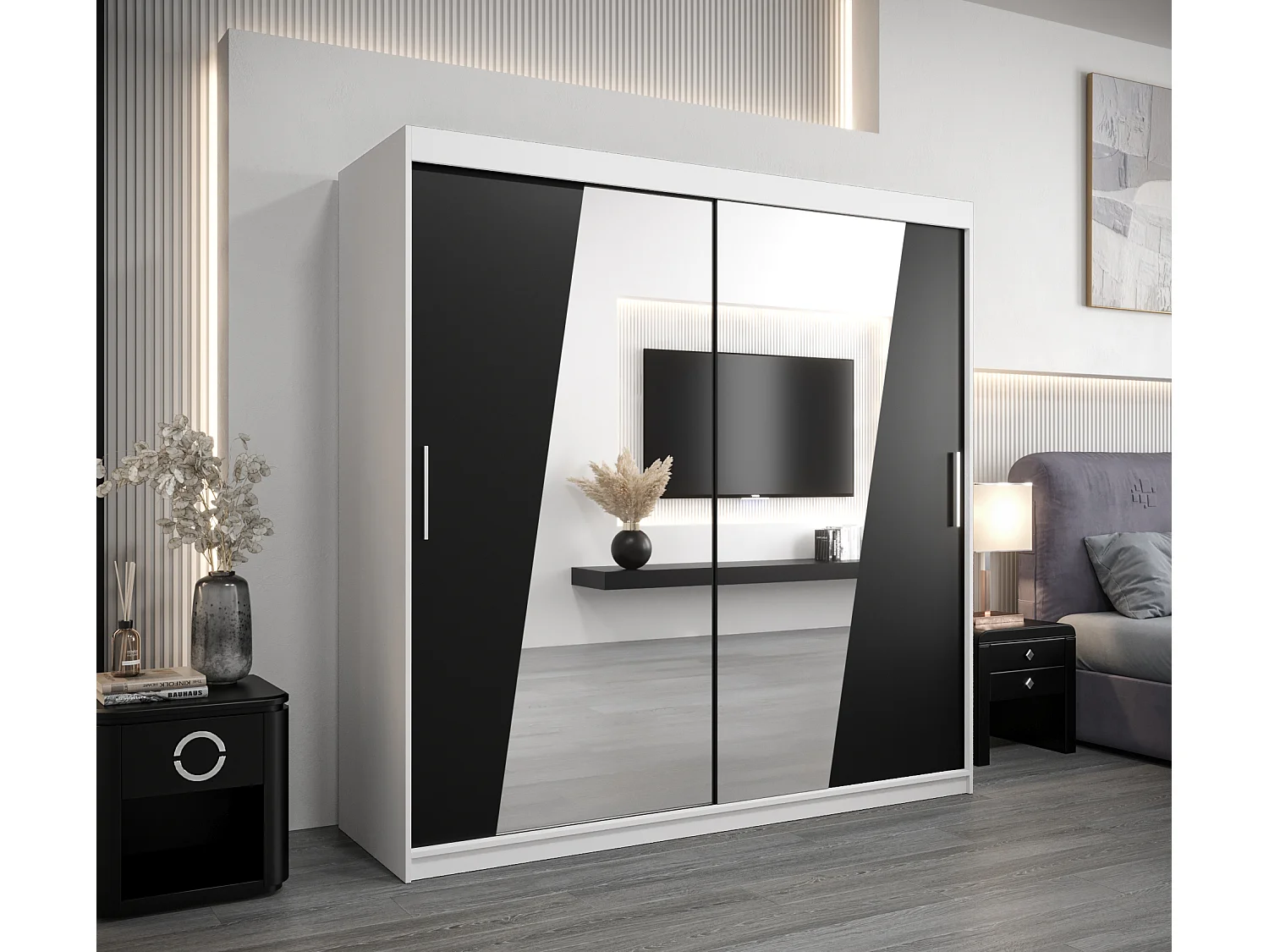 Armoire Rhomb À Portes Coulissantes 200/200/62 2 portes (Blanc/Noir)