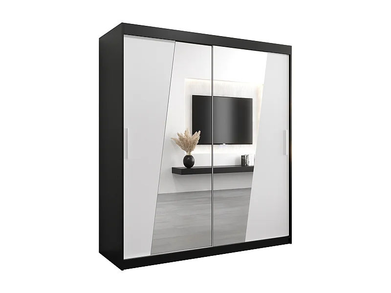 Schwebetürenschrank Rhomb 200/180/62 2-Türig (Schwarz/Weiß)