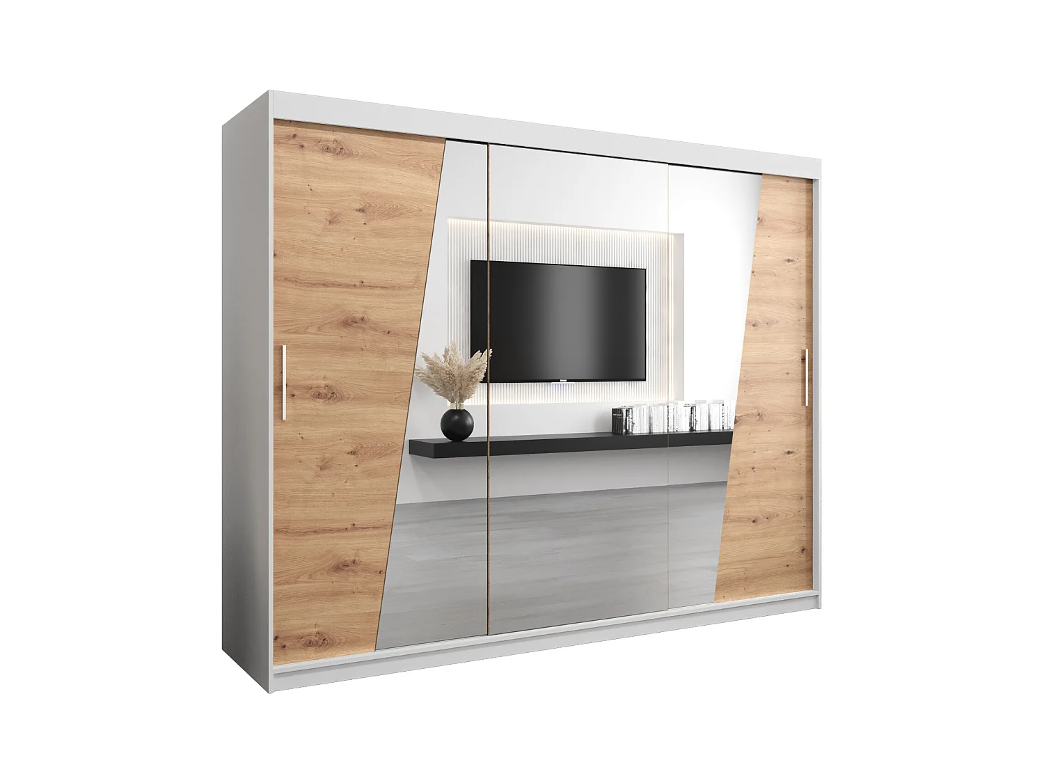 Armoire Rhomb À Portes Coulissantes 200/250/62 3 Portes (Blanc/Artisan)