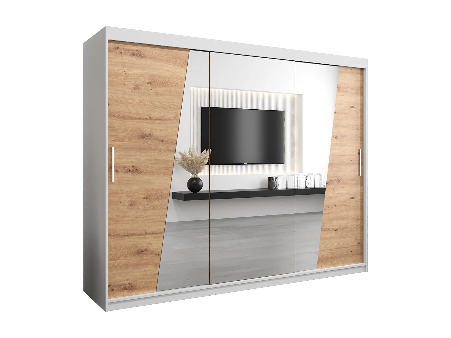 Armoire Rhomb À Portes Coulissantes 200/250/62 3 Portes (Blanc/Artisan)