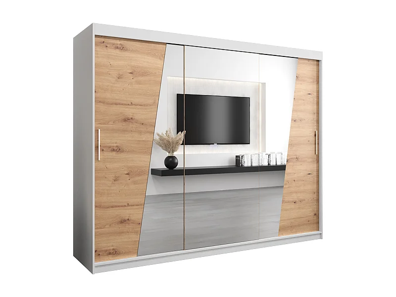 Armoire Rhomb À Portes Coulissantes 200/250/62 3 Portes (Blanc/Artisan)