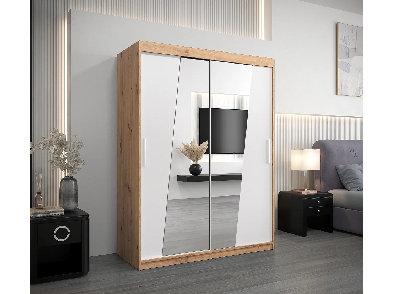 Elypse kledingkast met schuifdeuren 200/150/62 2 deuren (artisan/wit)