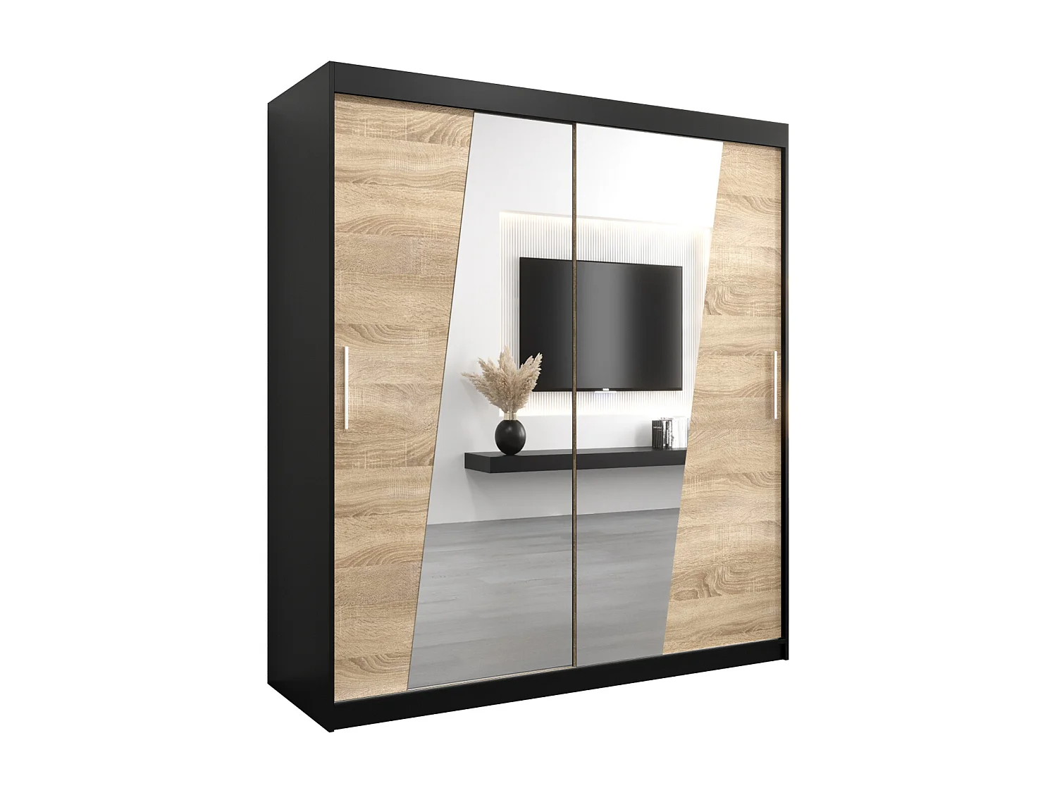 Armoire Rhomb À Portes Coulissantes 200/180/62 2 portes (Noir/Sonoma)