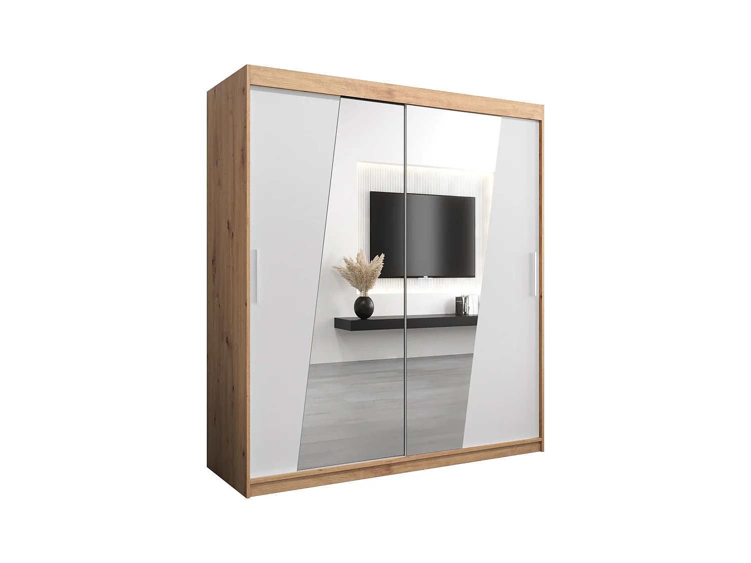 Armoire Rhomb À Portes Coulissantes 200/180/62 2 portes (Artisan/Blanc)
