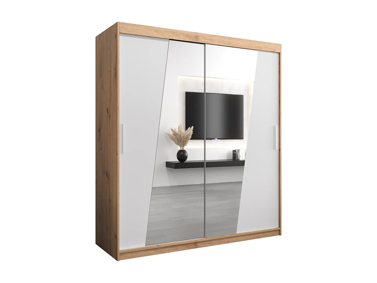 Armoire Rhomb À Portes Coulissantes 200/180/62 2 portes (Artisan/Blanc)