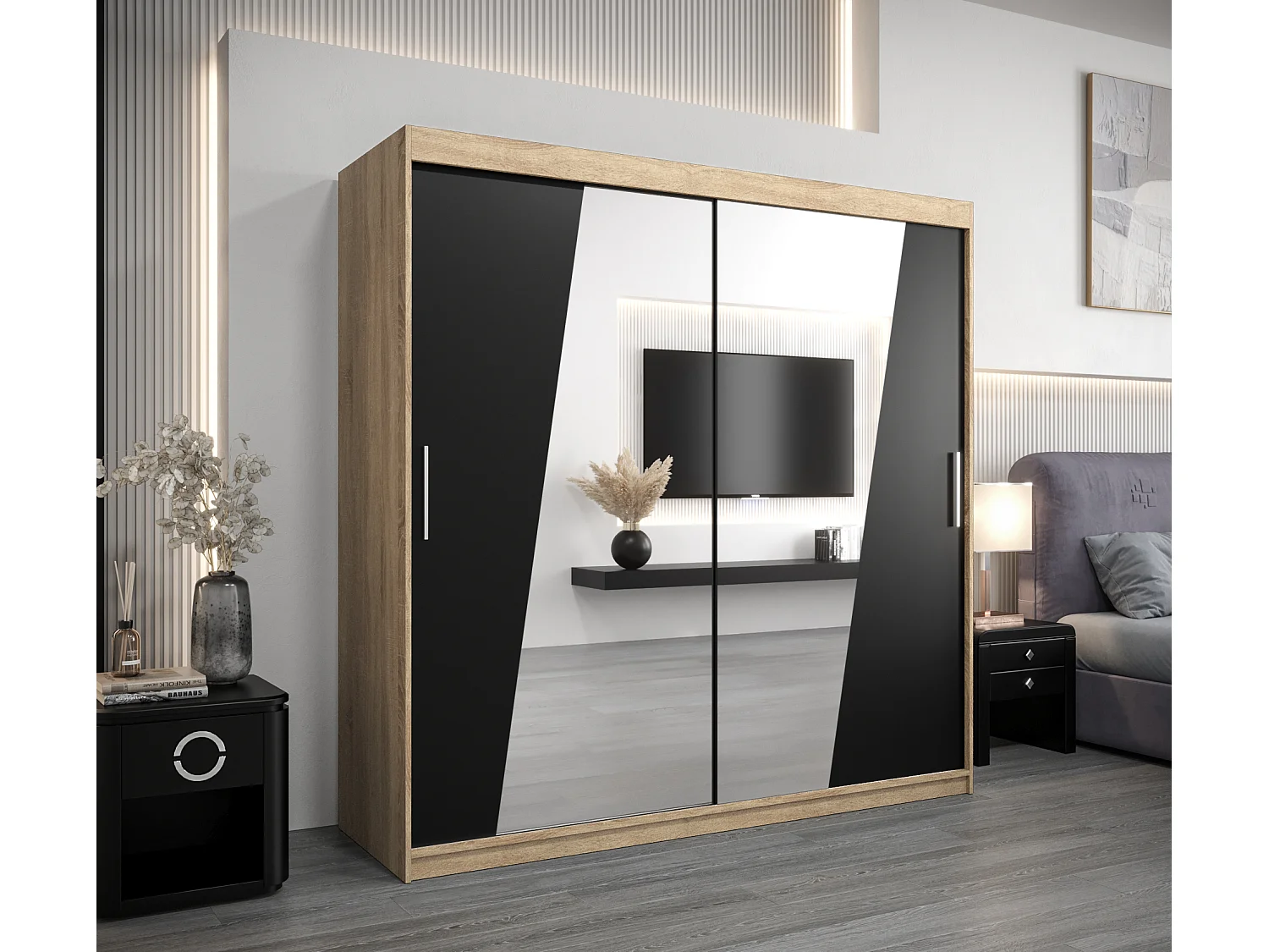 Armoire Rhomb À Portes Coulissantes 200/200/62 2 portes (Sonoma/Noir)