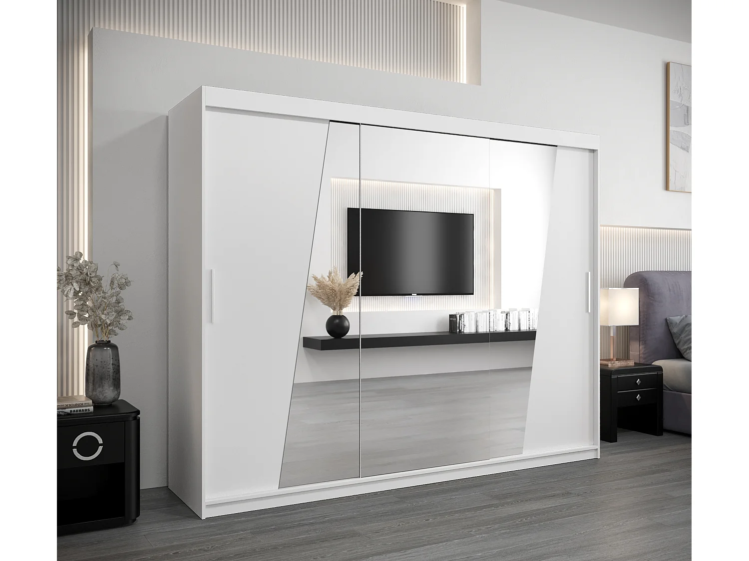 Armoire Rhomb À Portes Coulissantes 200/250/62 3 Portes (Blanc/Blanc)