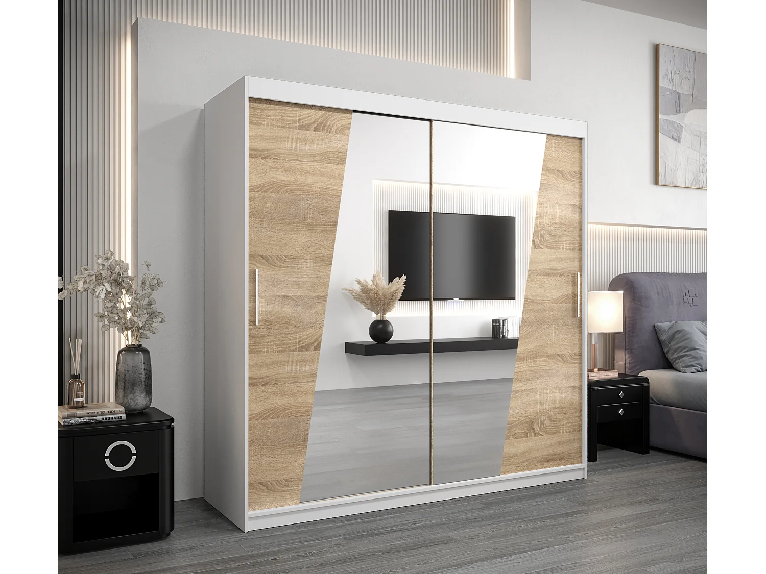 Armoire Rhomb À Portes Coulissantes 200/200/62 2 portes (Blanc/Sonoma)