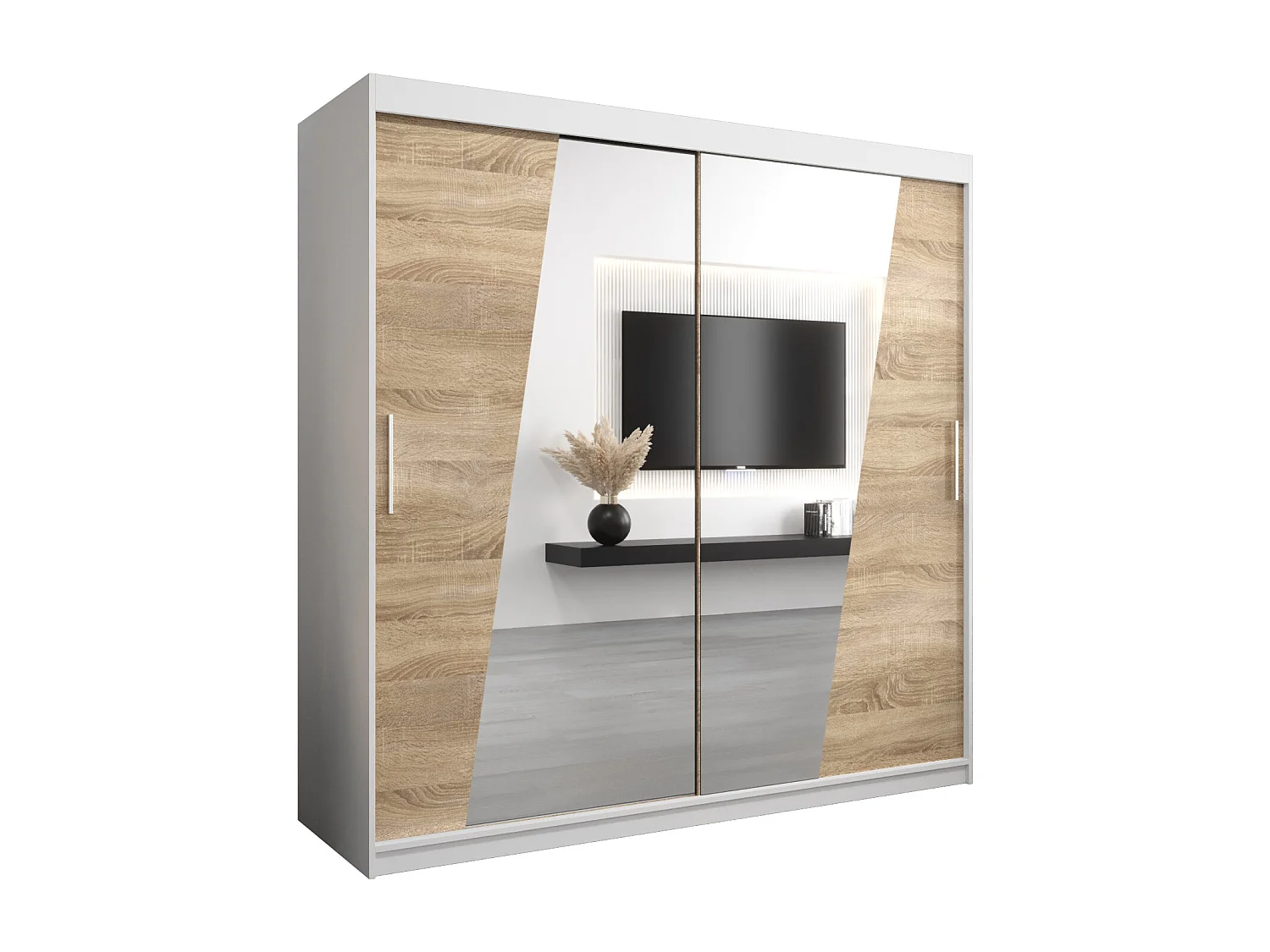 Armoire Rhomb À Portes Coulissantes 200/200/62 2 portes (Blanc/Sonoma)