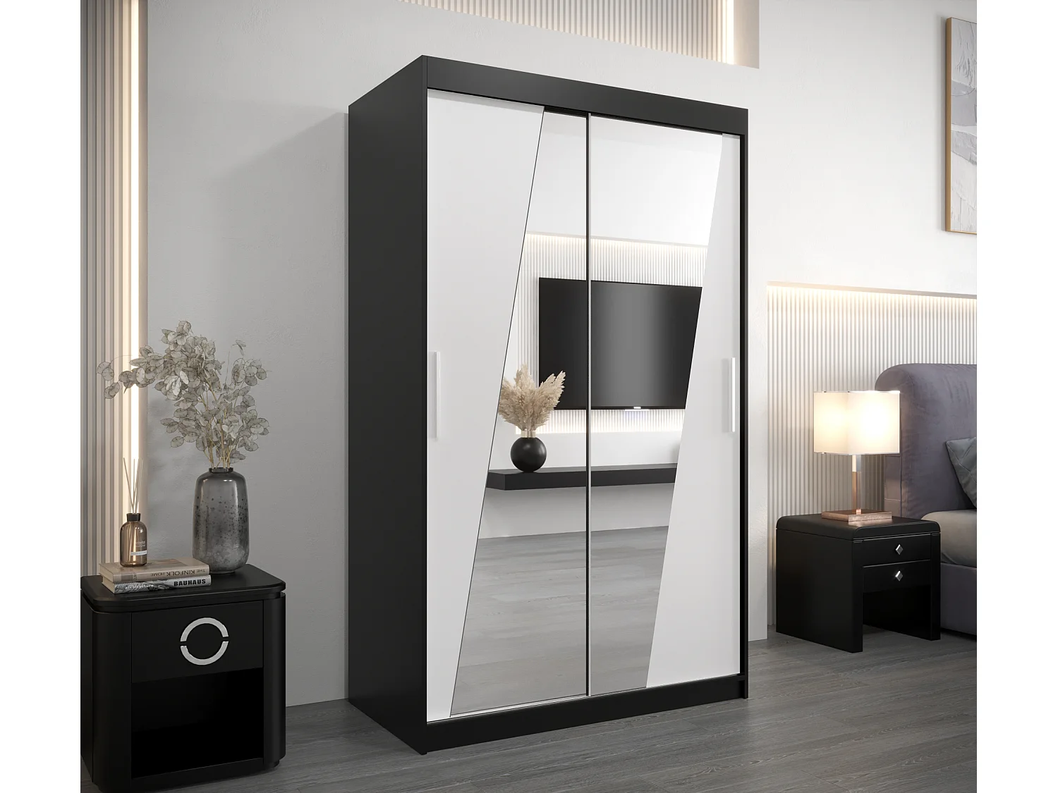 Armoire Rhomb À Portes Coulissantes 200/120/62 2 portes (Noir/Blanc)