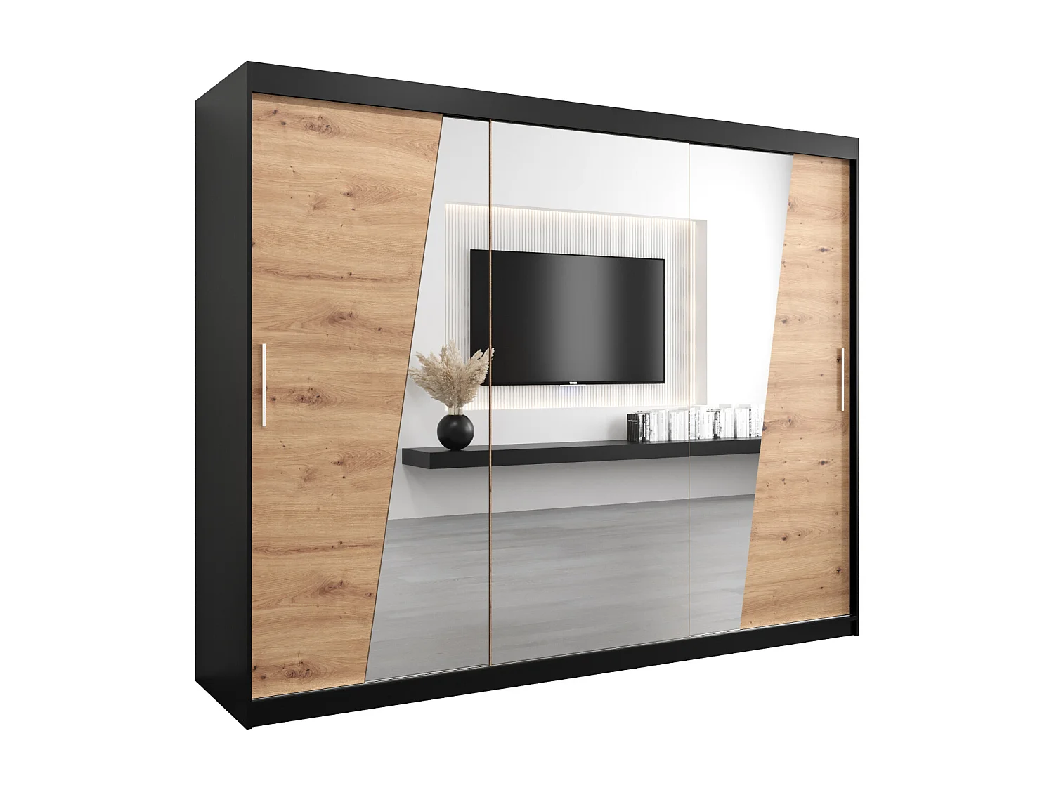 Armario Rhomb de puertas correderas 200/250/62 3 puertas (negro/artisan)