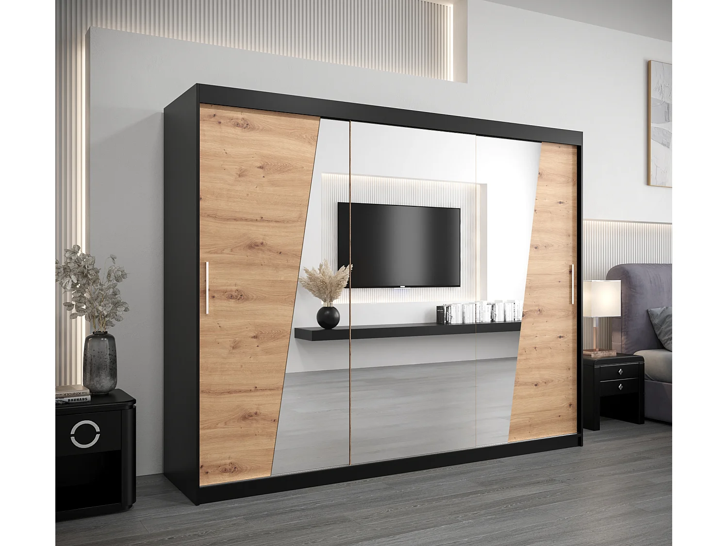 Armario Rhomb de puertas correderas 200/250/62 3 puertas (negro/artisan)