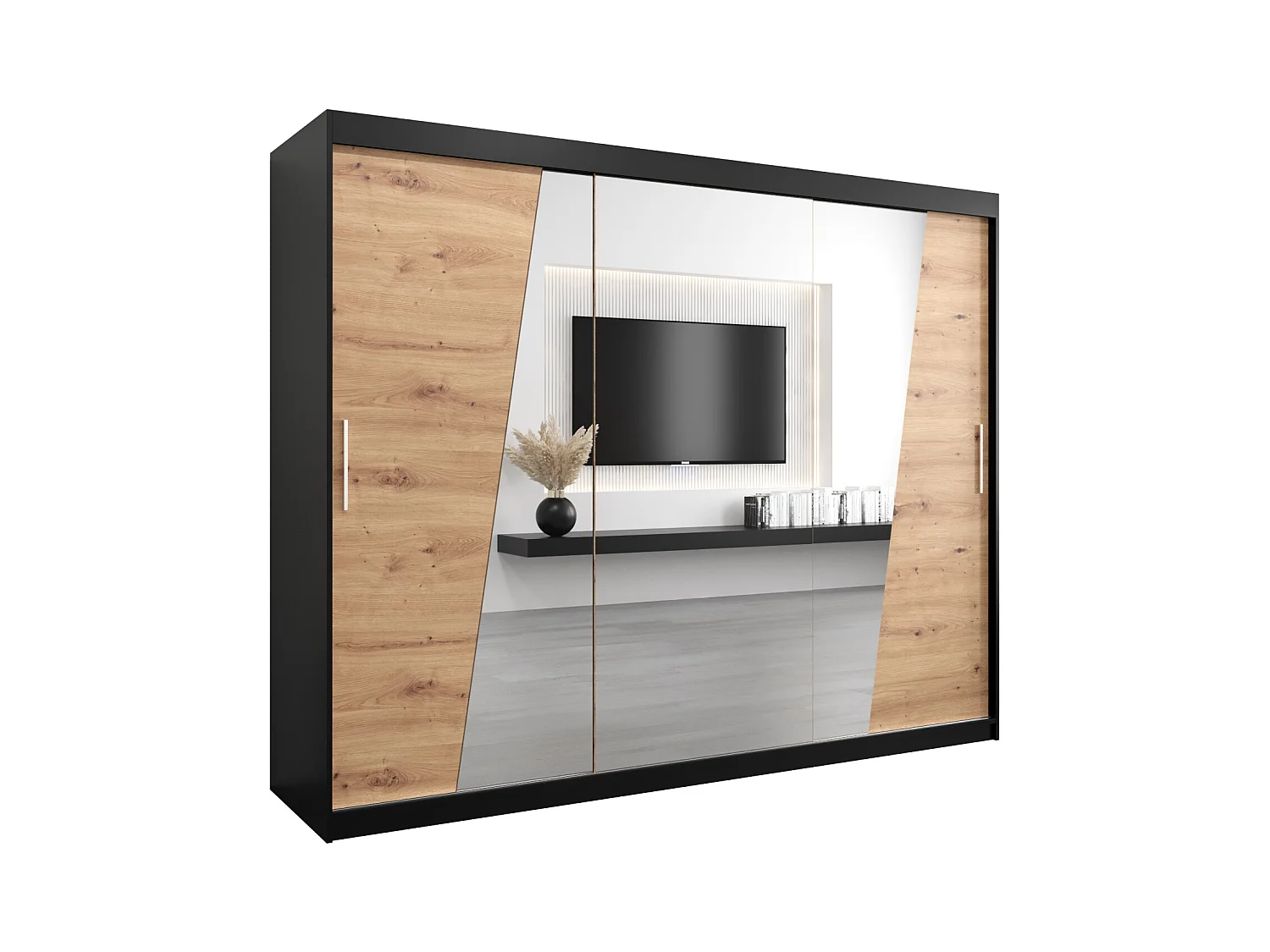 Armoire Rhomb À Portes Coulissantes 200/250/62 3 Portes (Noir/Artisan)