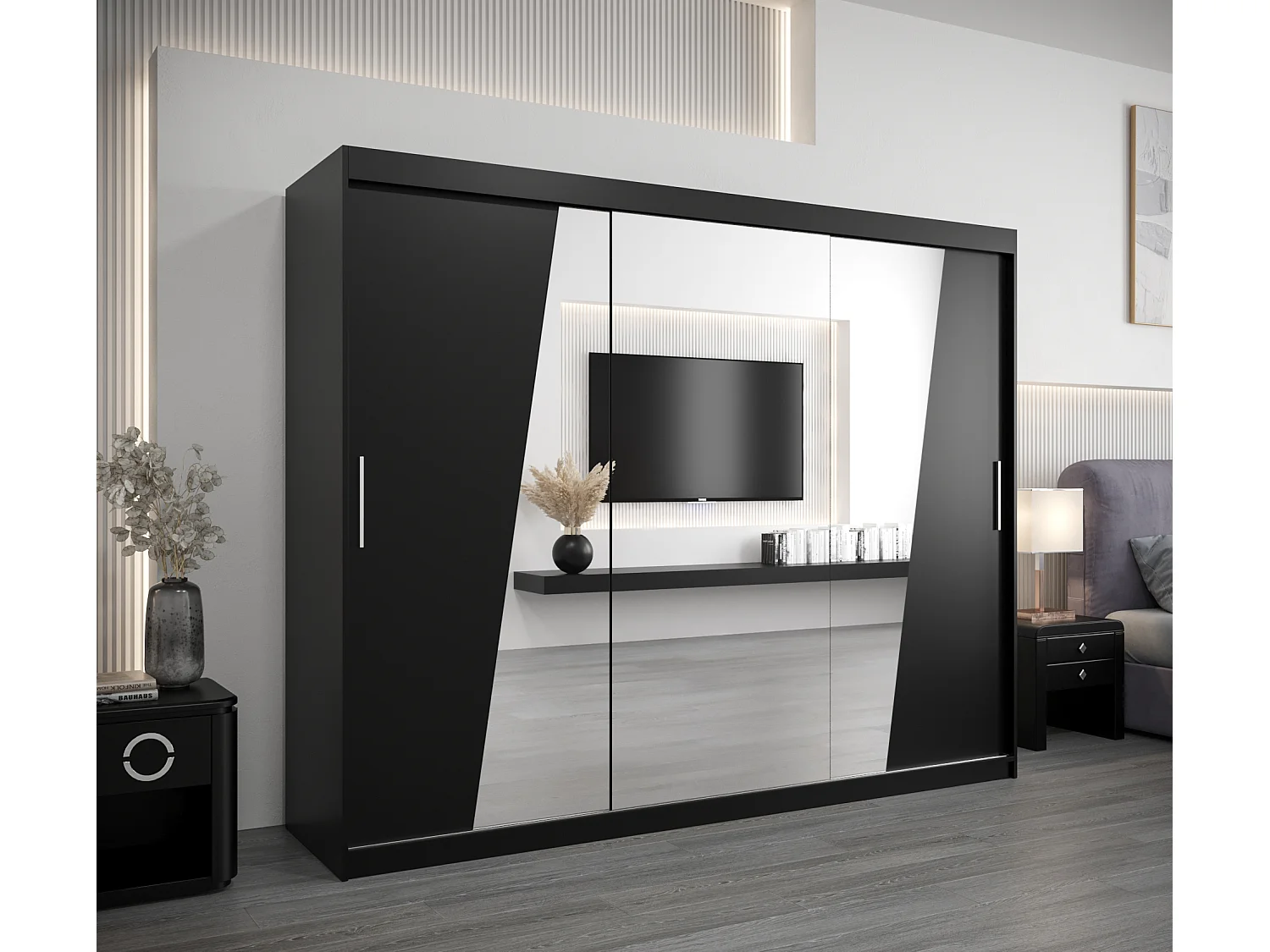 Armoire Rhomb À Portes Coulissantes 200/250/62 3 Portes (Noir/Noir)