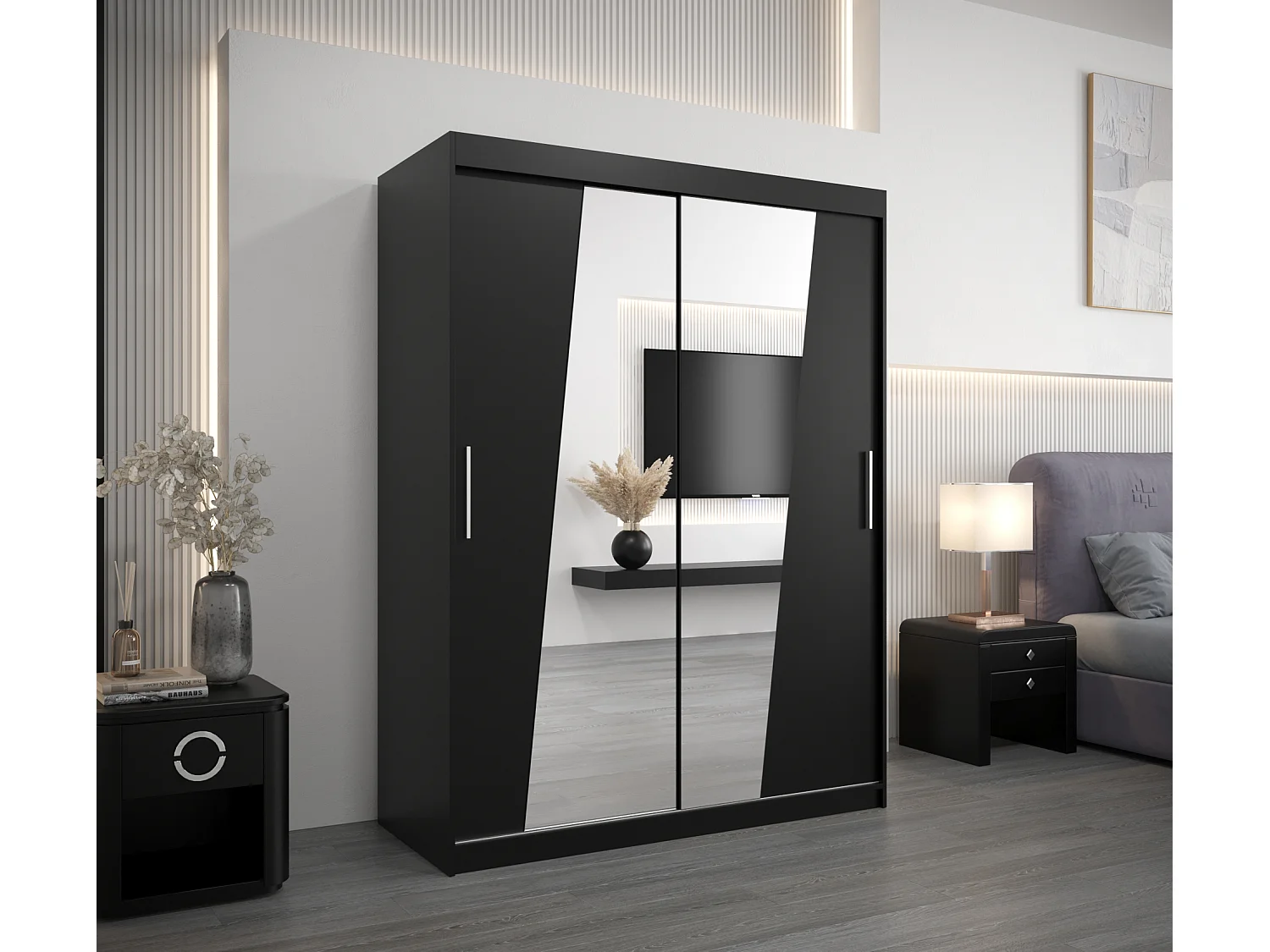 Armario Rhomb de puertas correderas 200/150/62 2 puertas (negro/negro)