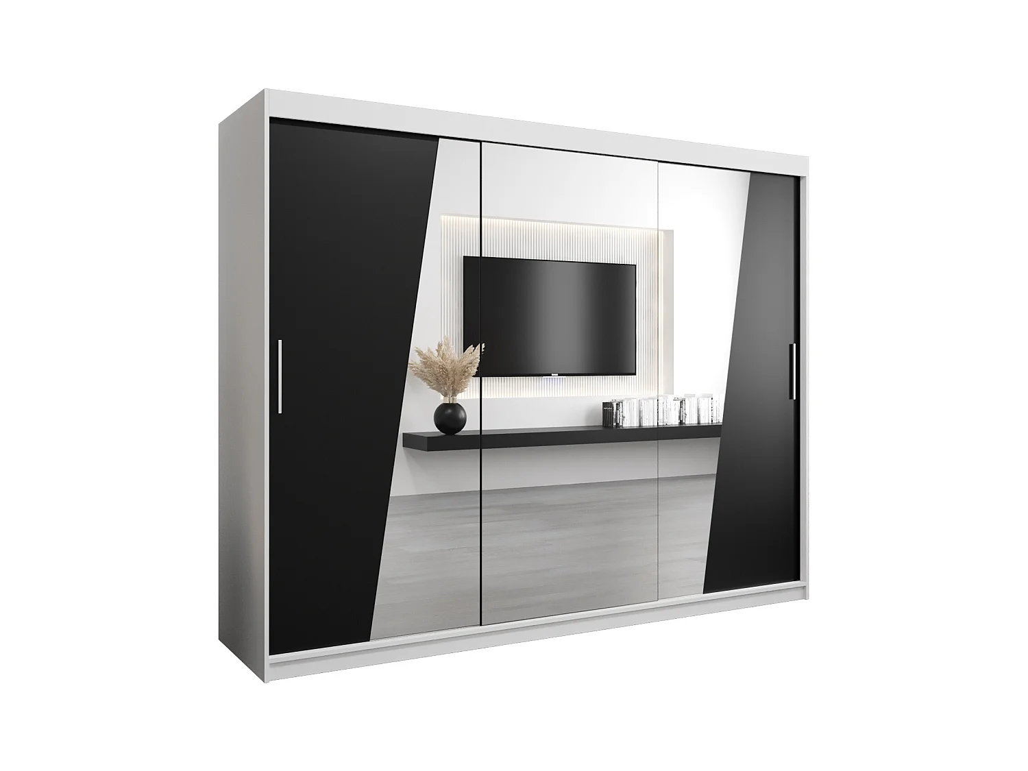 Armoire Rhomb À Portes Coulissantes 200/250/62 3 Portes (Blanc/Noir)