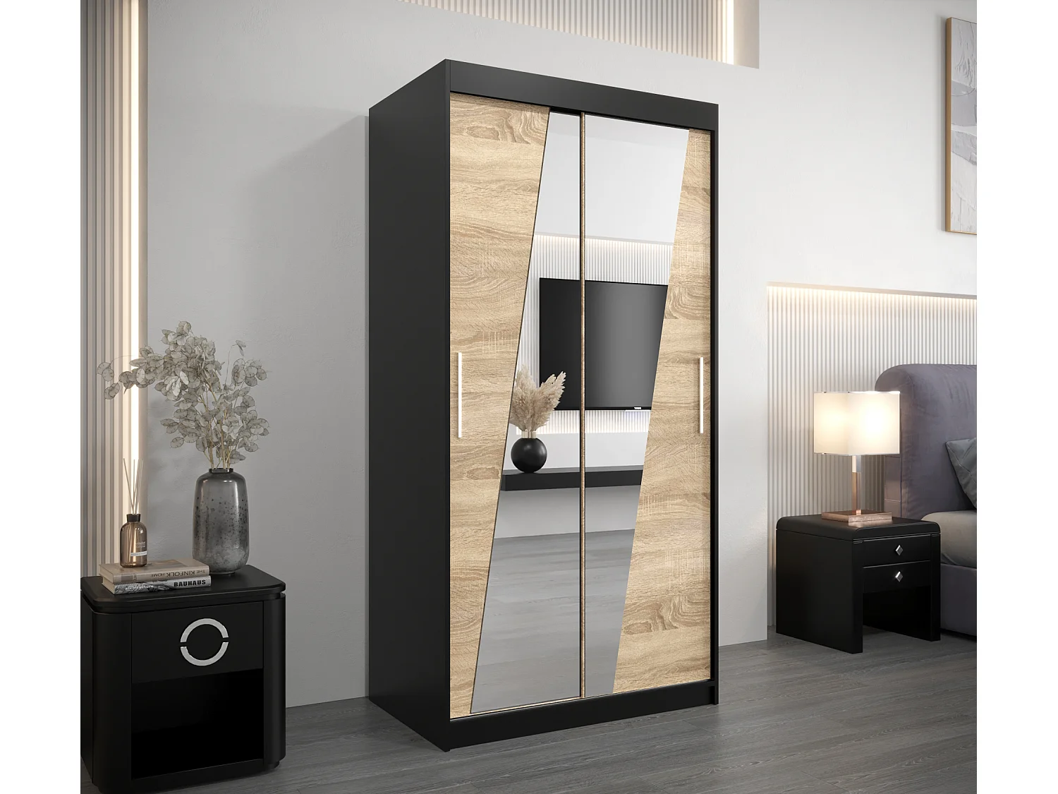 Armoire Rhomb À Portes Coulissantes 200/100/62 2 portes (Noir/Sonoma)