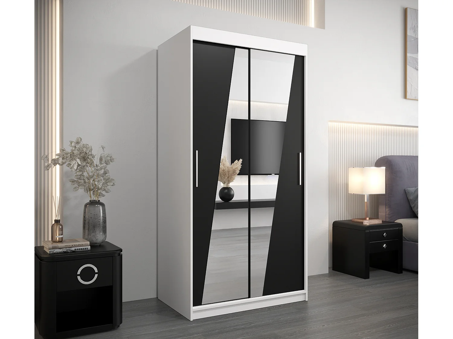 Armoire Rhomb À Portes Coulissantes 200/100/62 2 portes (Blanc/Noir)