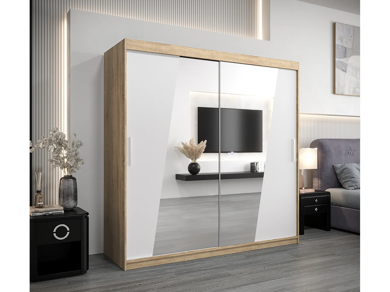 Armadio Rhomb ad ante scorrevoli 200/200/62 2 porte (sonoma/bianco)