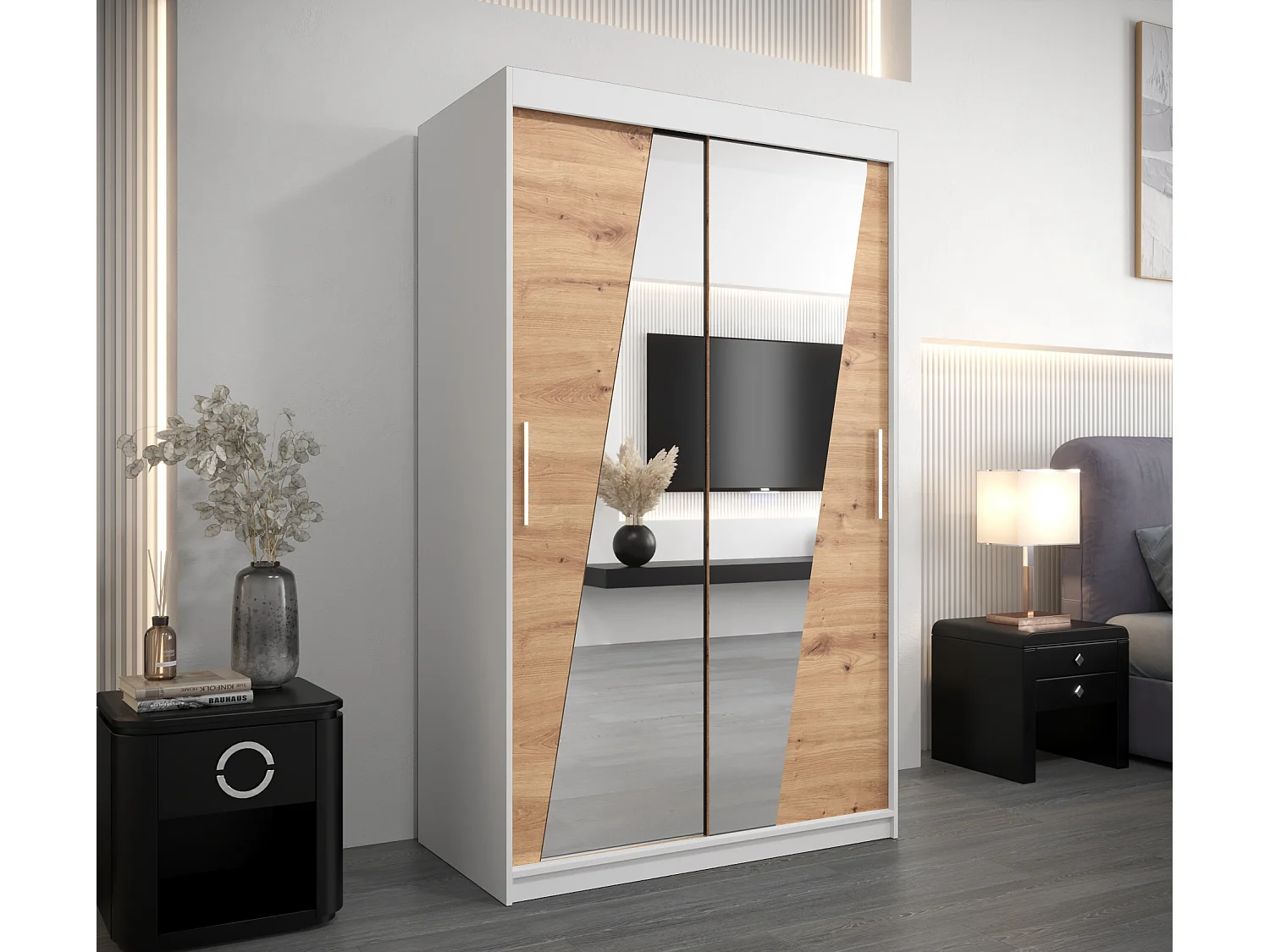 Armoire Rhomb À Portes Coulissantes 200/120/62 2 portes (Blanc/Artisan)