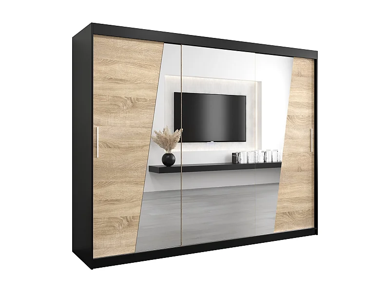 Armoire Rhomb À Portes Coulissantes 200/250/62 3 Portes (Noir/Sonoma)