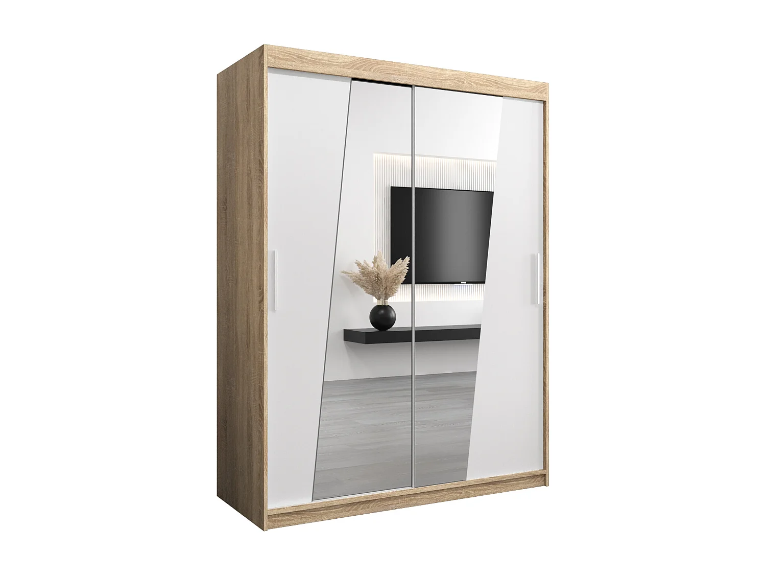 Schwebetürenschrank Rhomb 200/150/62 2-Türig (Sonoma/Weiß)