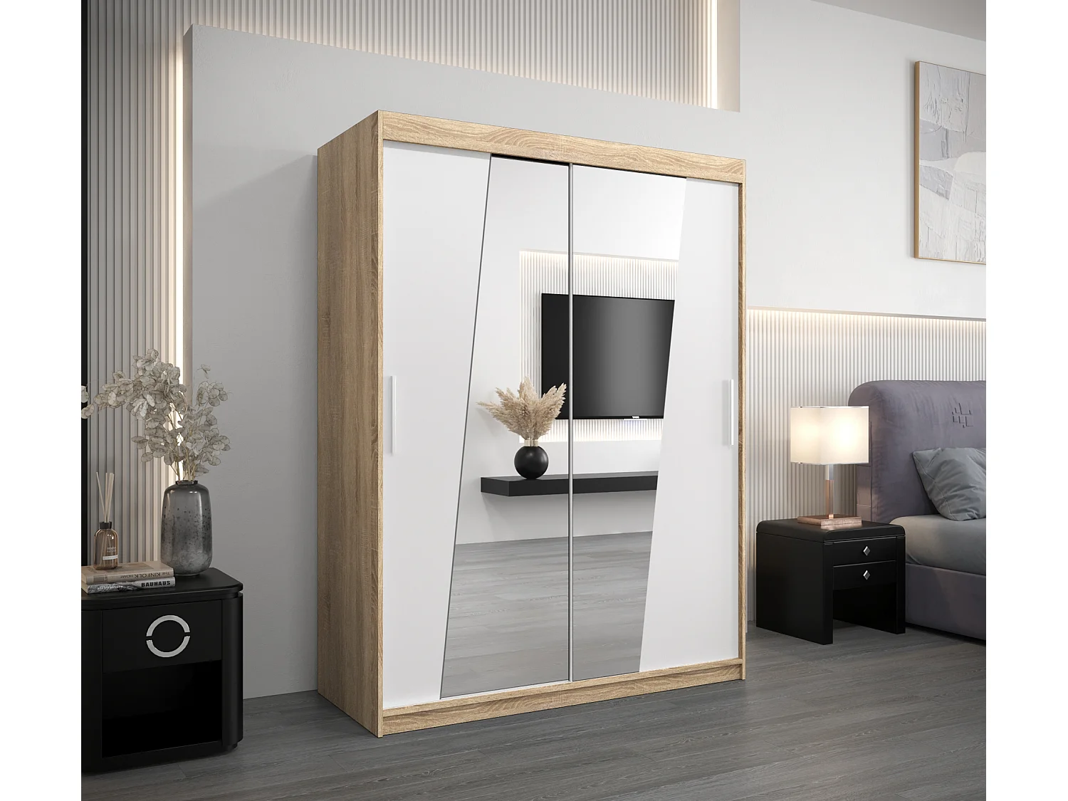 Armoire Rhomb À Portes Coulissantes 200/150/62 2 portes (Sonoma/Blanc)