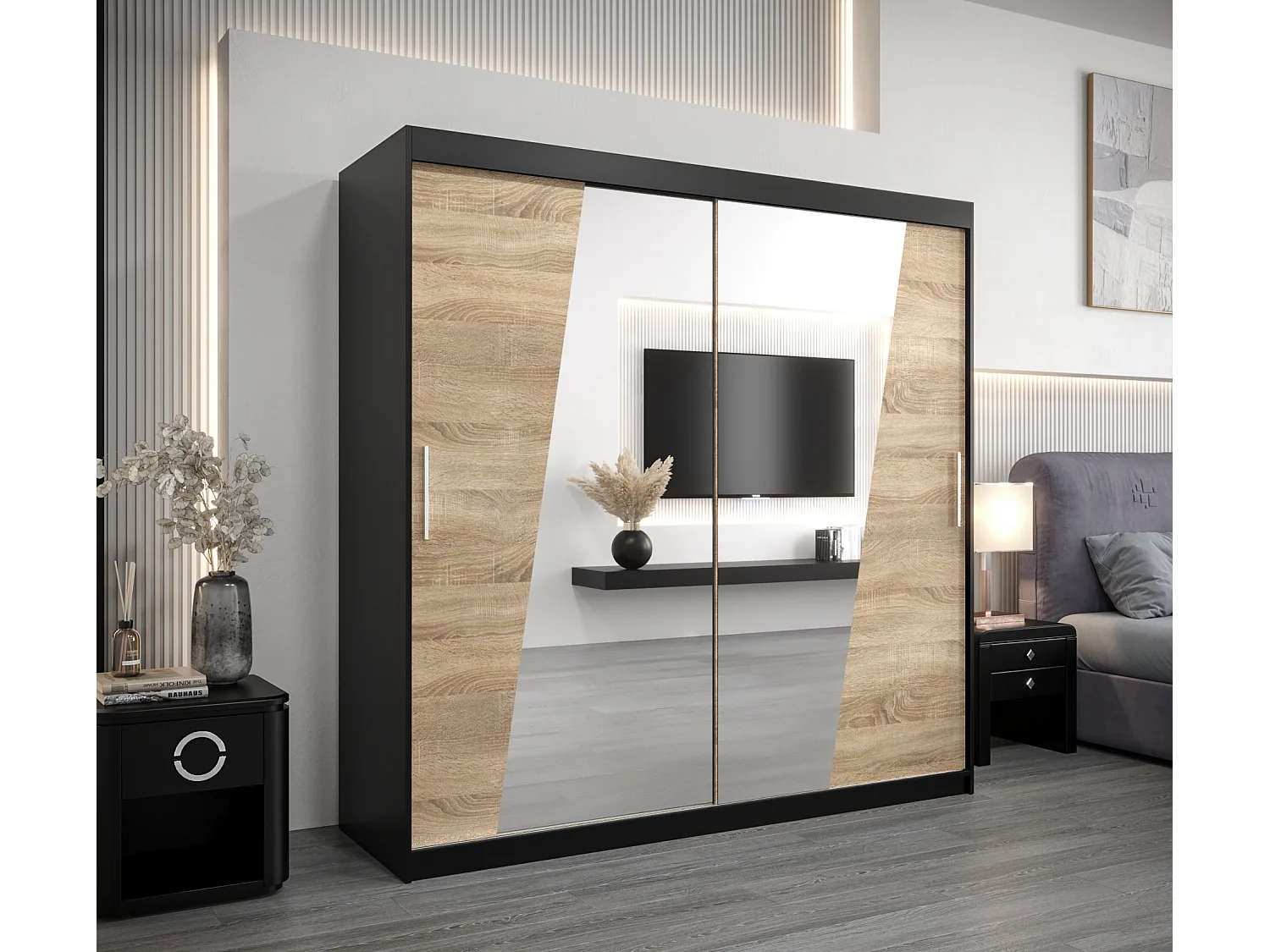 Armadio Rhomb ad ante scorrevoli 200/200/62 2 porte (nero/sonoma)