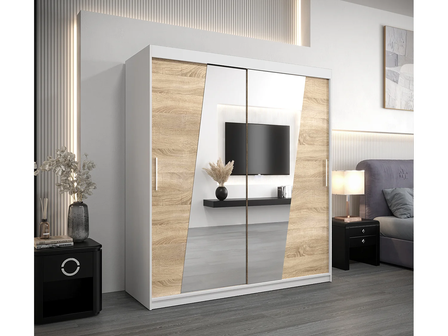 Armoire Rhomb À Portes Coulissantes 200/180/62 2 portes (Blanc/Sonoma)