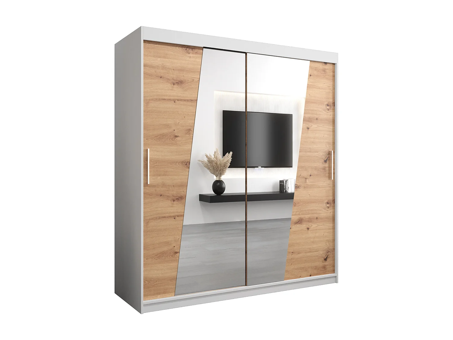 Schwebetürenschrank Rhomb 200/180/62 2-Türig (Weiß/Artisan)